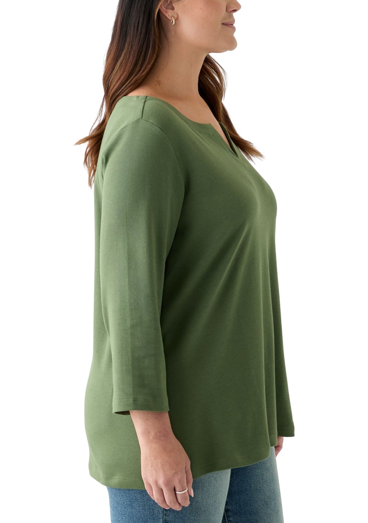 Plus Size 3/4 Sleeve Split Neck Top