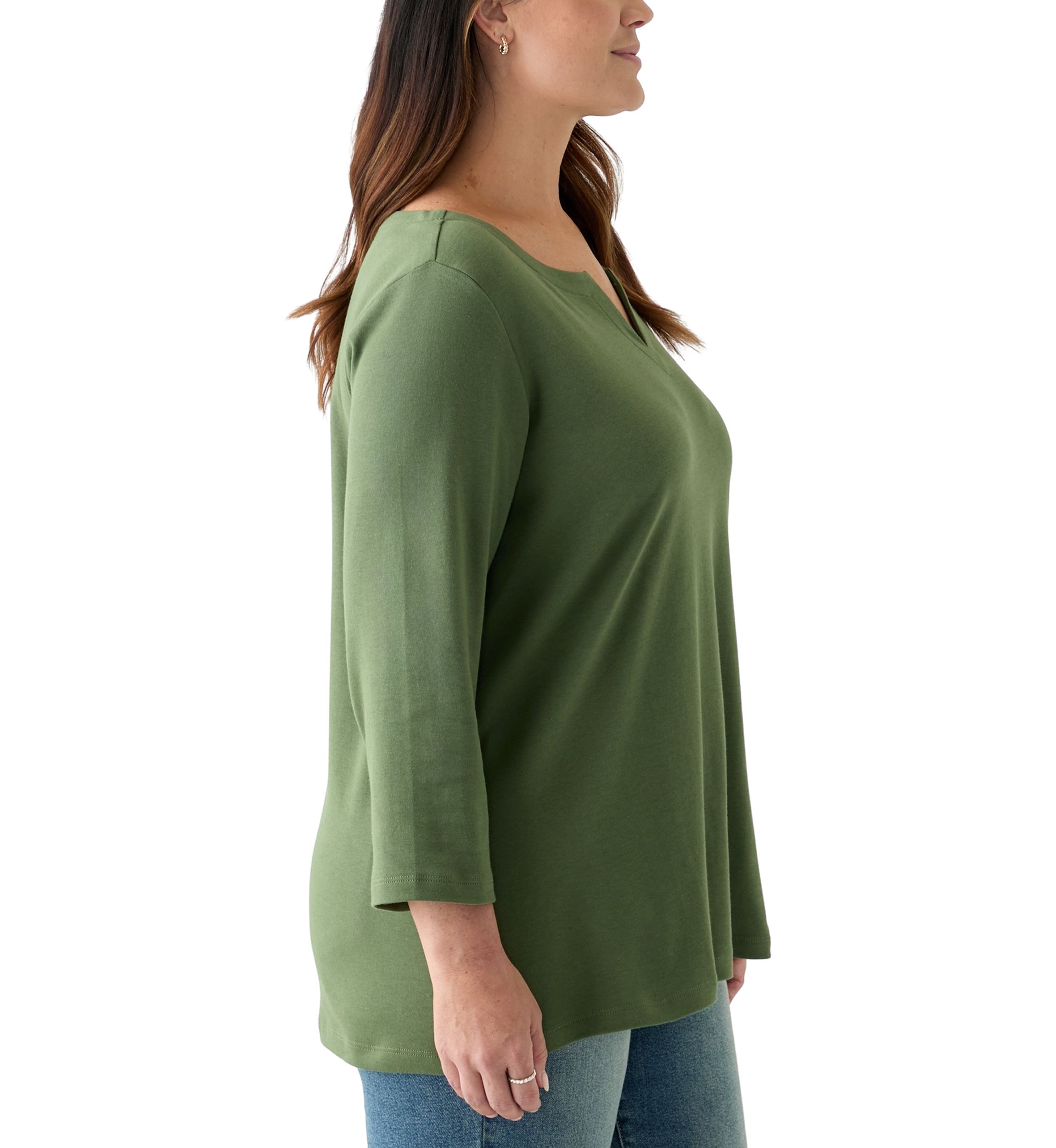 Plus Size 3/4 Sleeve Split Neck Top