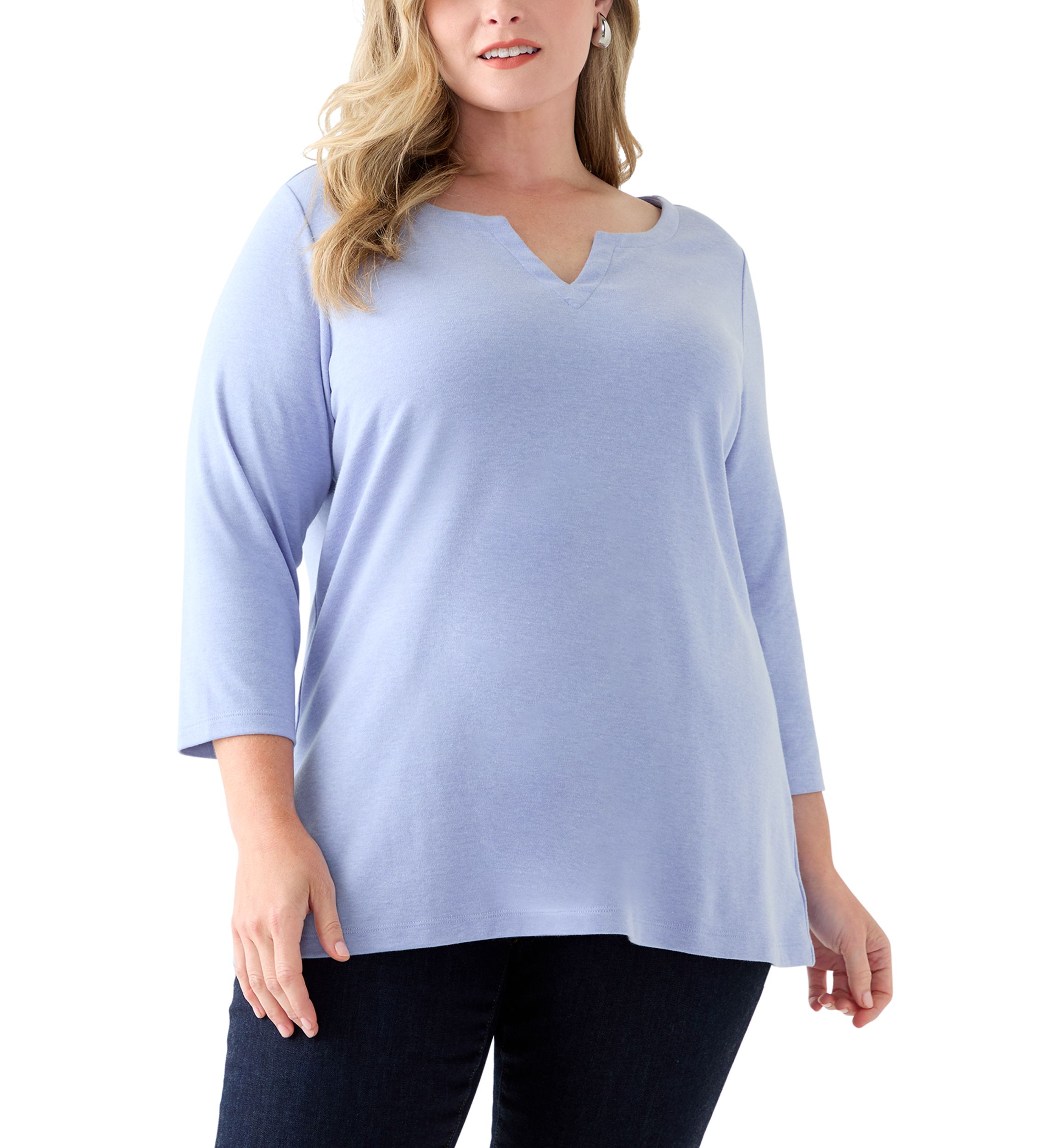 Plus Size 3/4 Sleeve Split Neck Top 