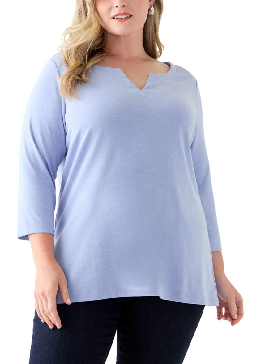 Plus Size 3/4 Sleeve Split Neck Top 