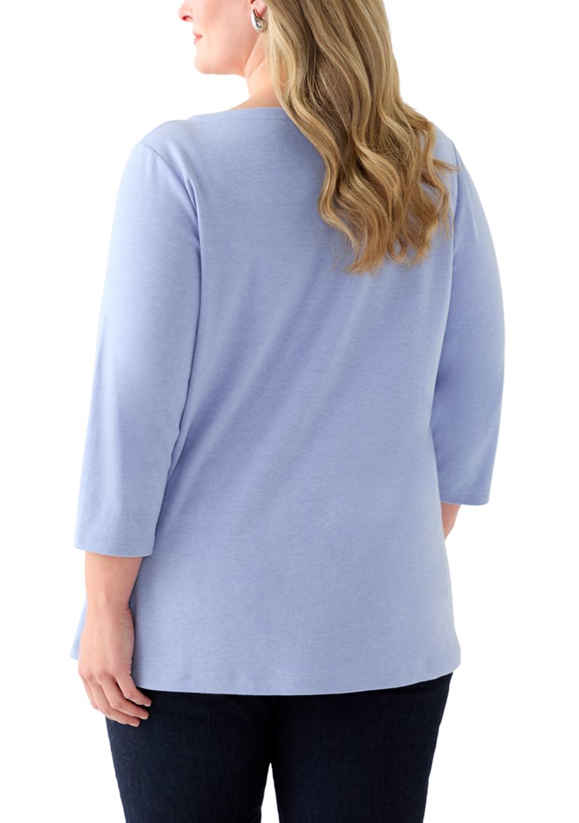 Plus Size 3/4 Sleeve Split Neck Top 