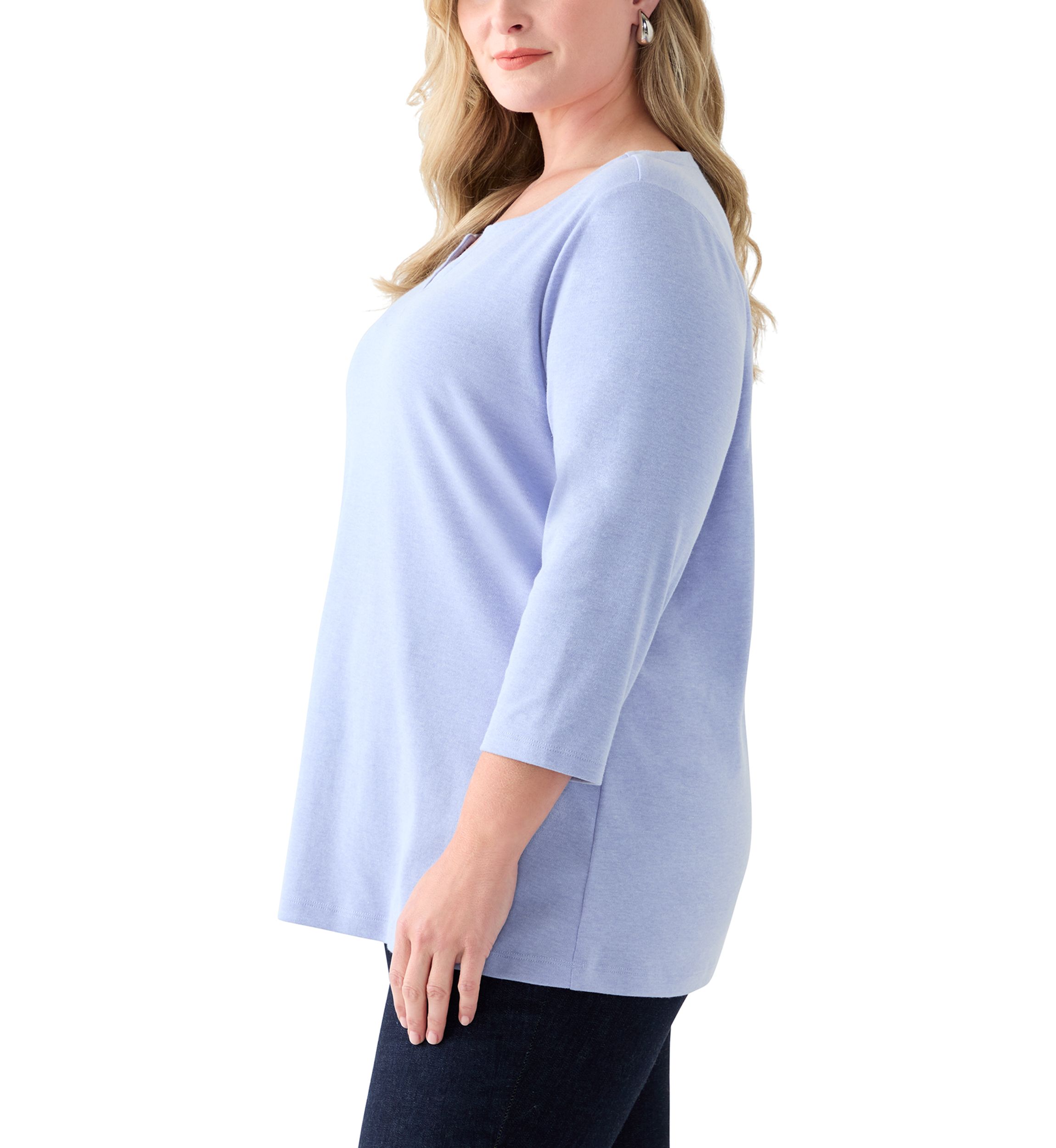 Plus Size 3/4 Sleeve Split Neck Top 