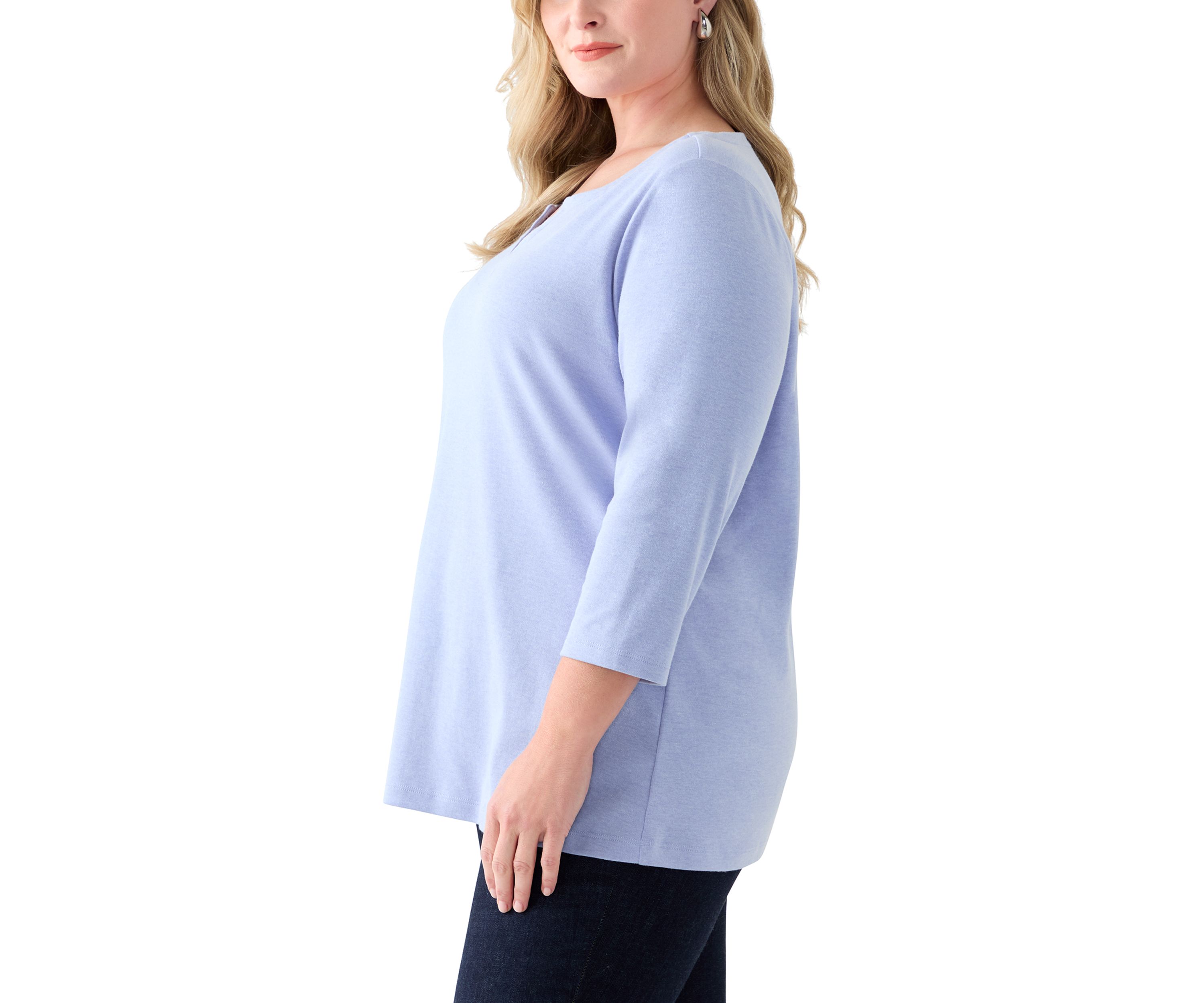 Plus Size 3/4 Sleeve Split Neck Top 