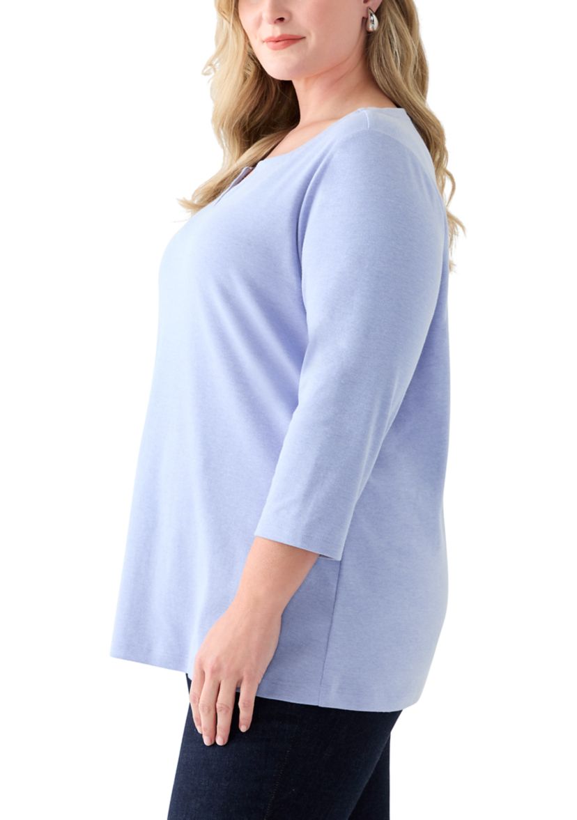 Plus Size 3/4 Sleeve Split Neck Top 