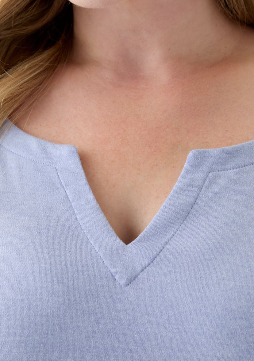 Plus Size 3/4 Sleeve Split Neck Top 