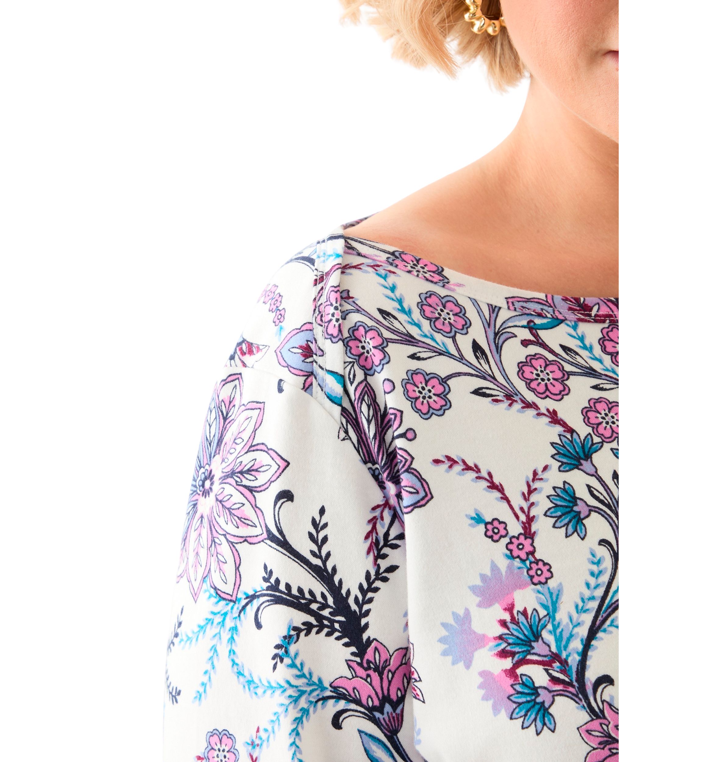 Plus Size 3/4 Sleeve Boat Neck Printed Tunic Top