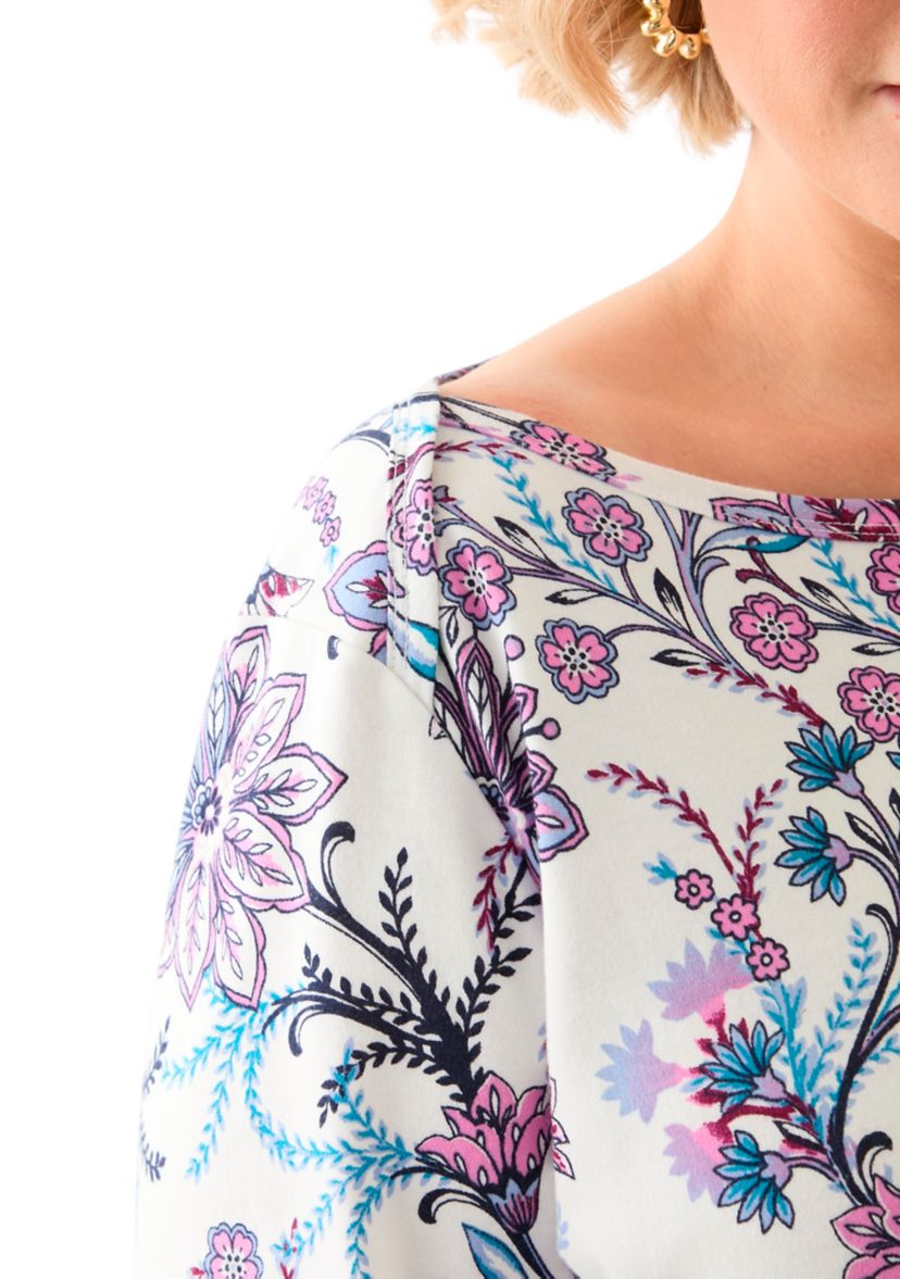 Plus Size 3/4 Sleeve Boat Neck Printed Tunic Top