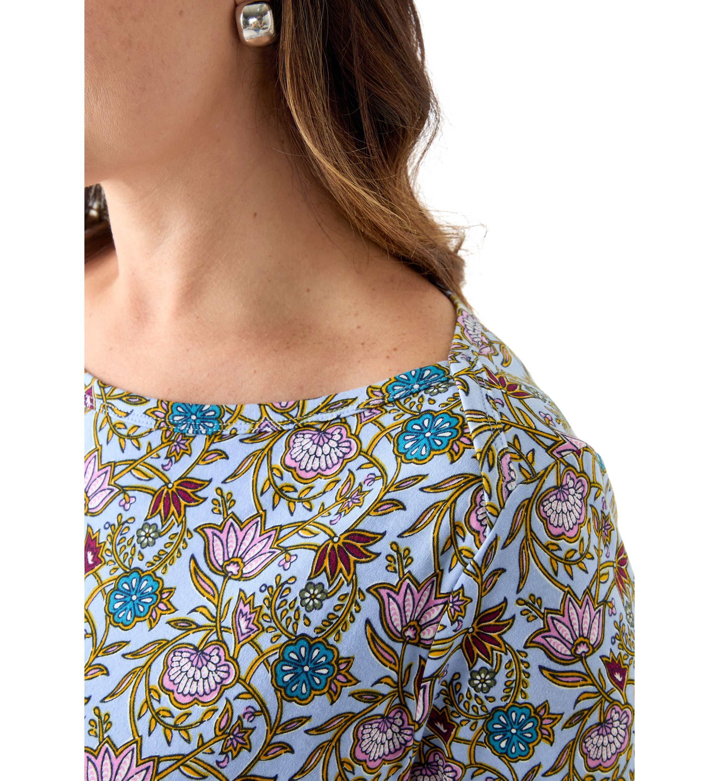 Three-Quarter Sleeve Bateu Tunic Border Printed Top