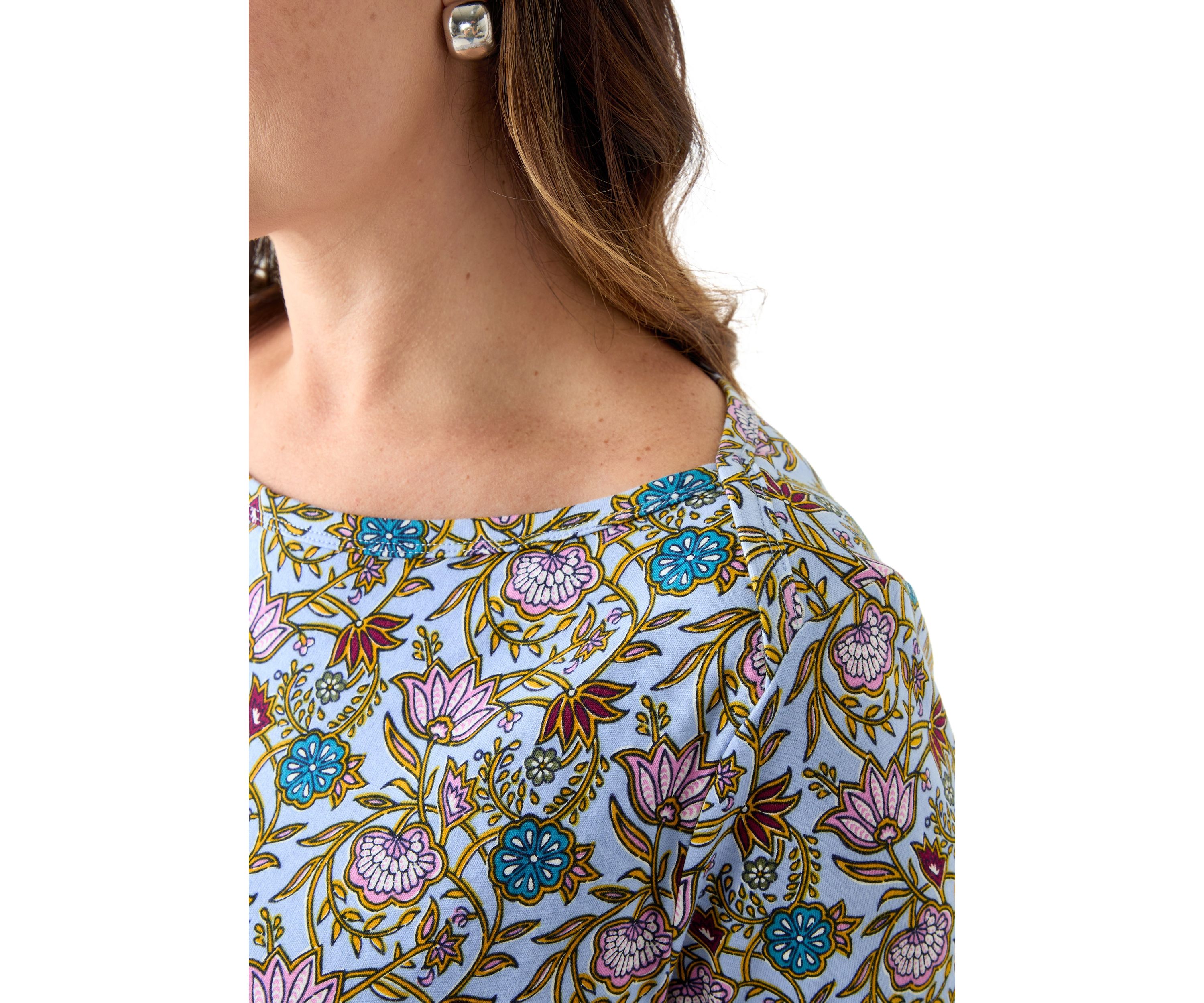 Three-Quarter Sleeve Bateu Tunic Border Printed Top