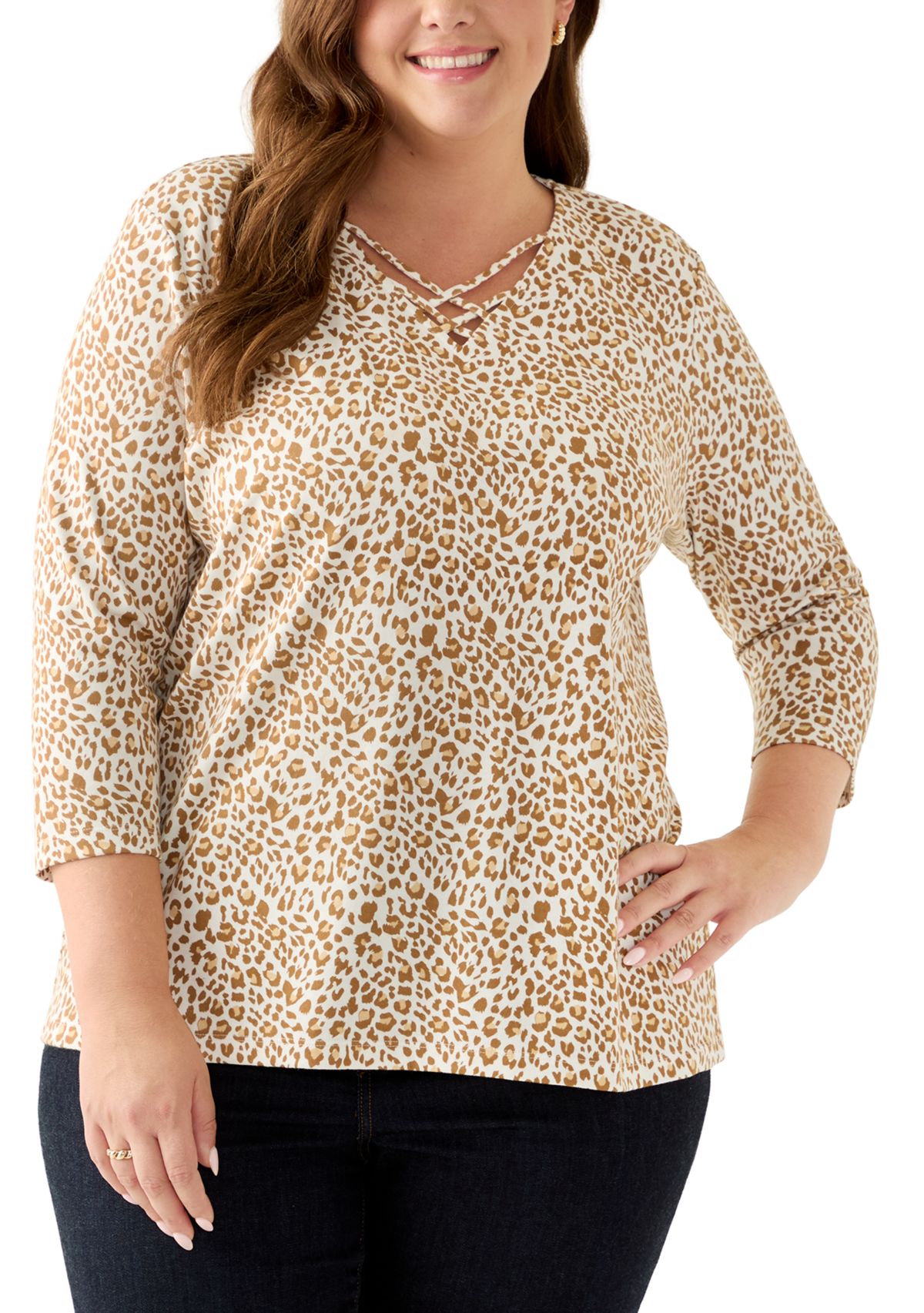 Plus Size Three Quarter Neck Detail Shirt