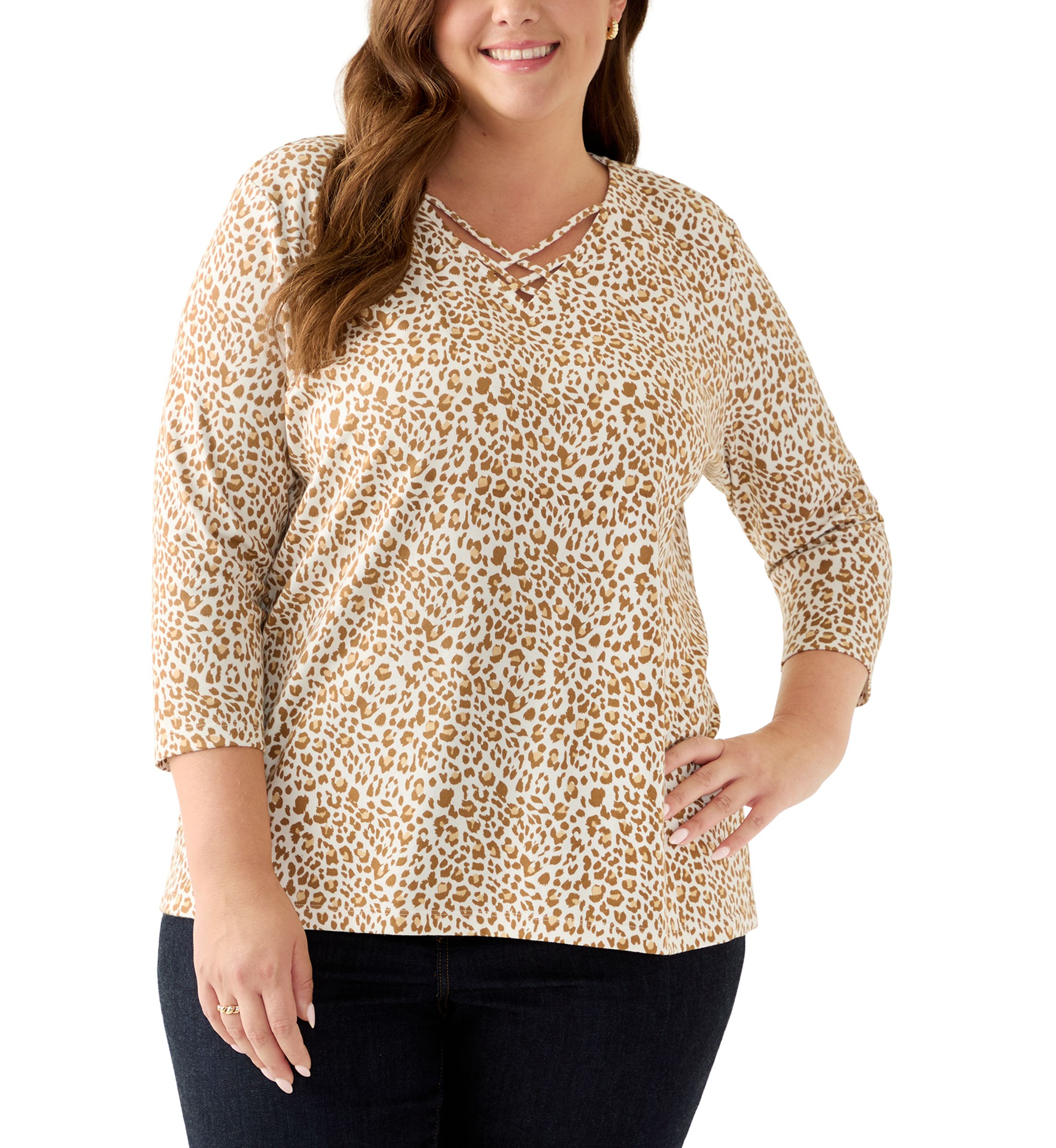 Plus Size Three Quarter Neck Detail Shirt