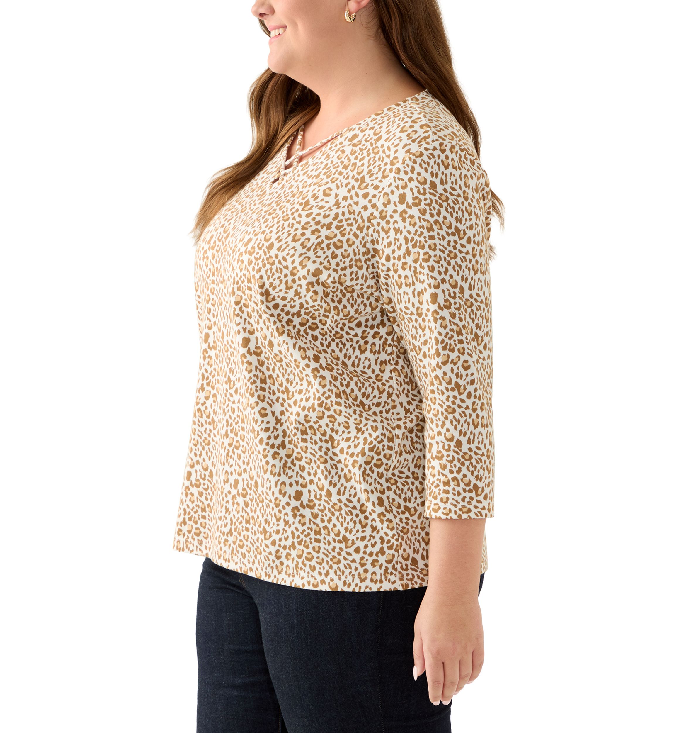 Plus Size Three Quarter Neck Detail Shirt