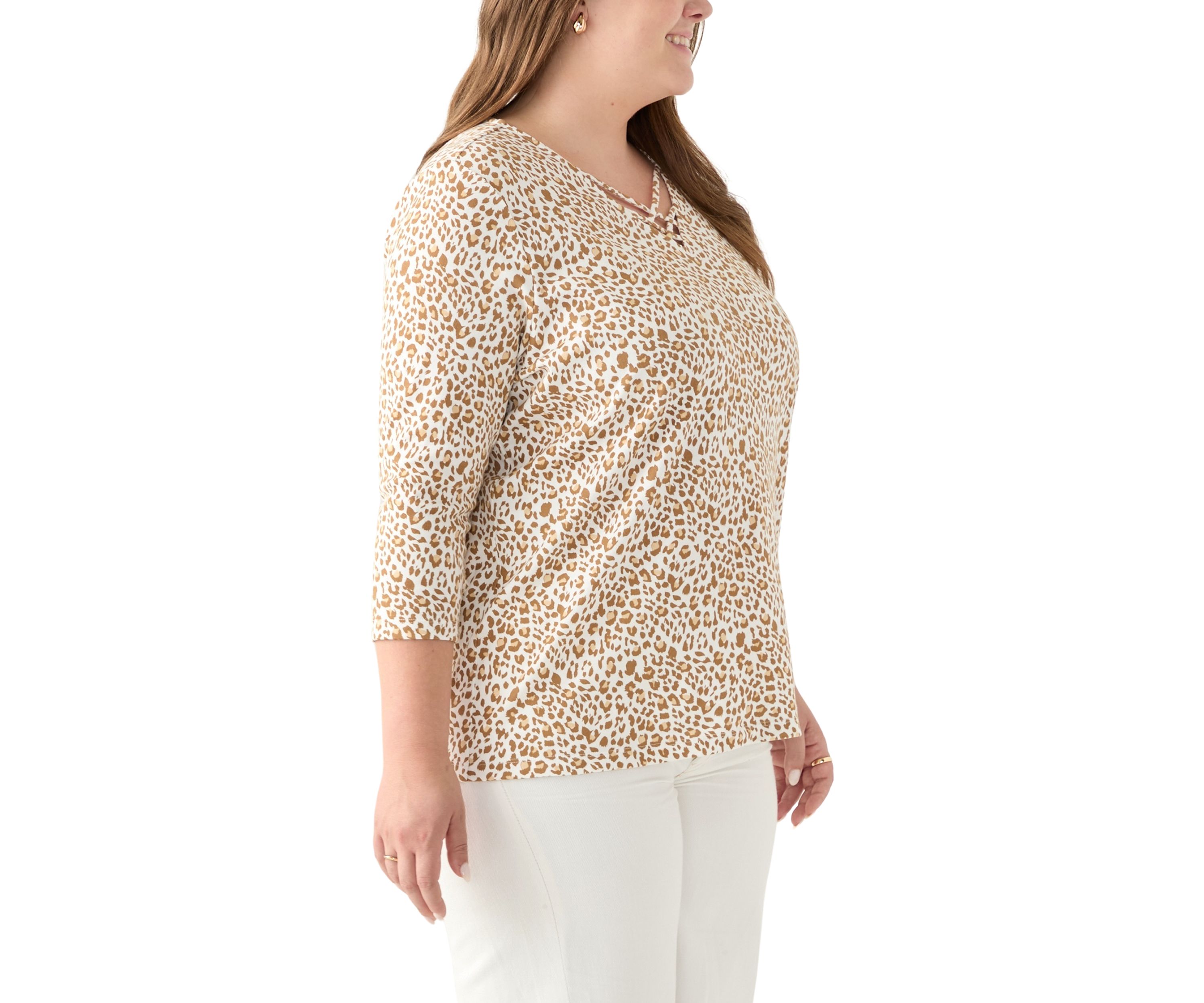 Plus Size Three Quarter Neck Detail Shirt