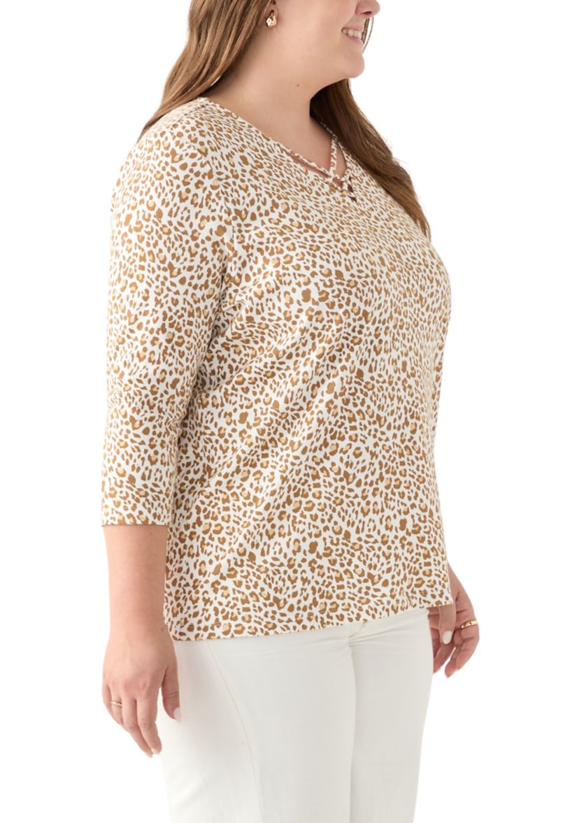 Plus Size Three Quarter Neck Detail Shirt
