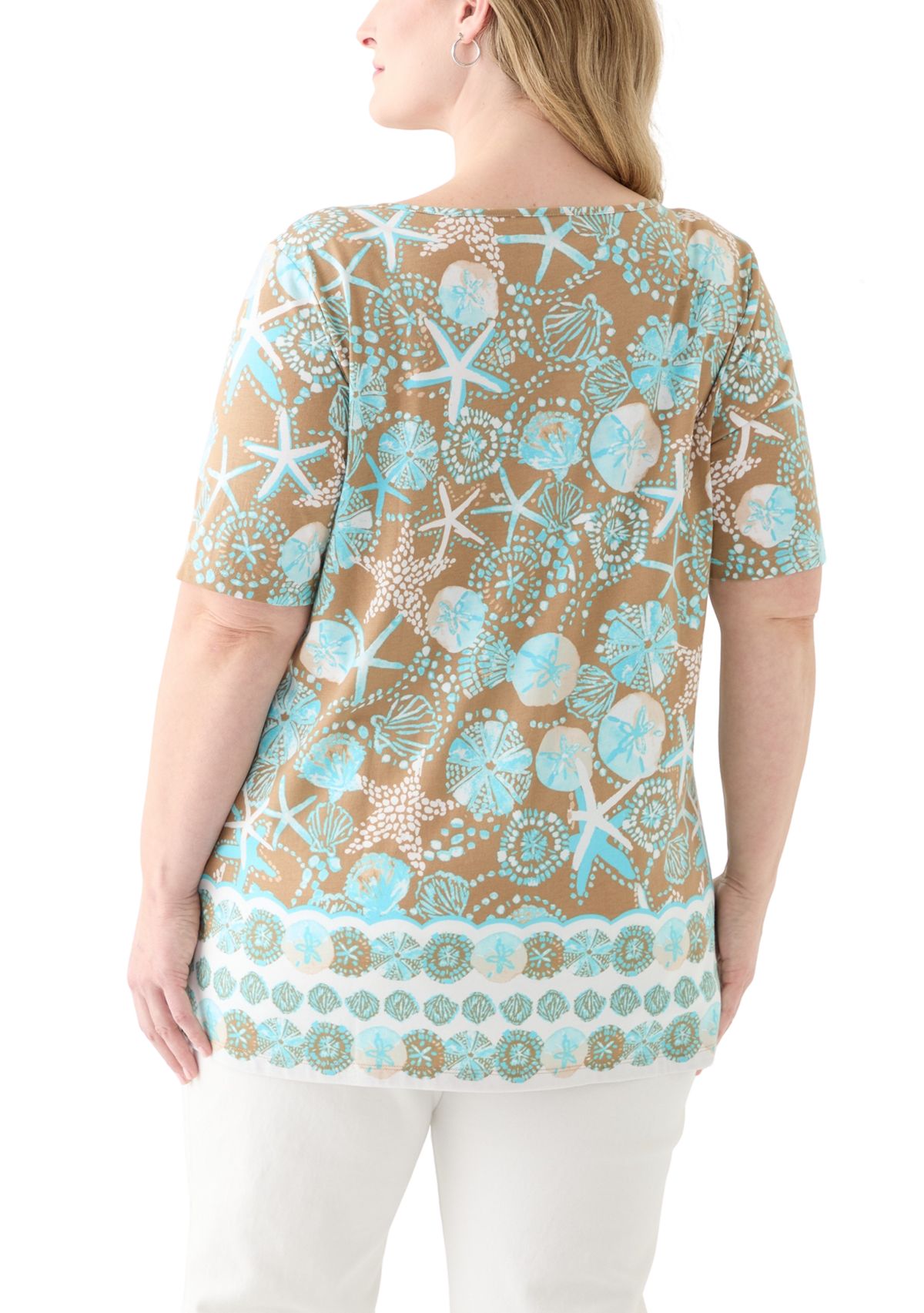 Plus Size Keyhole Border Printed Top