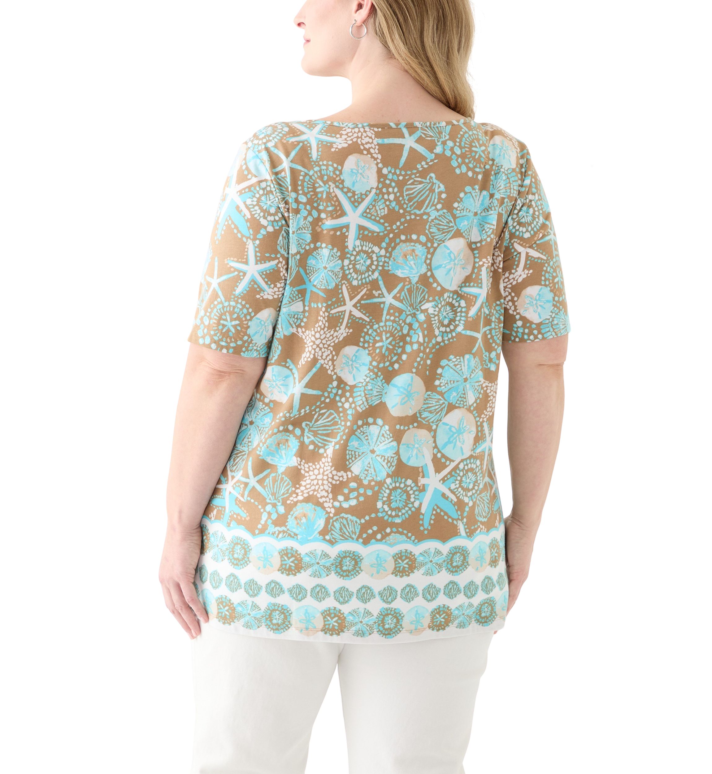 Plus Size Keyhole Border Printed Top