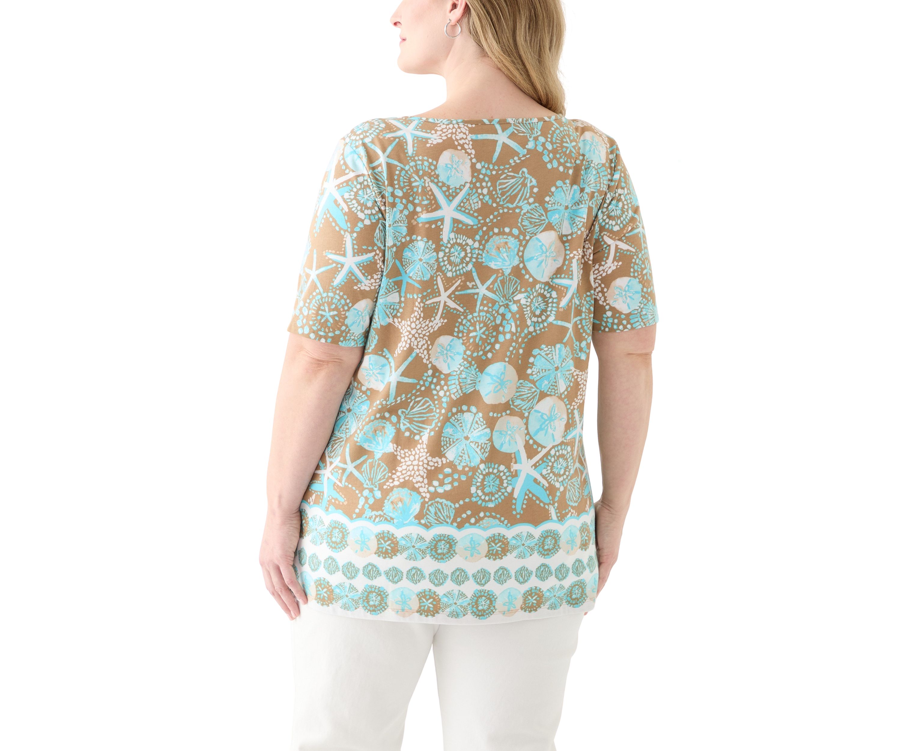 Plus Size Keyhole Border Printed Top
