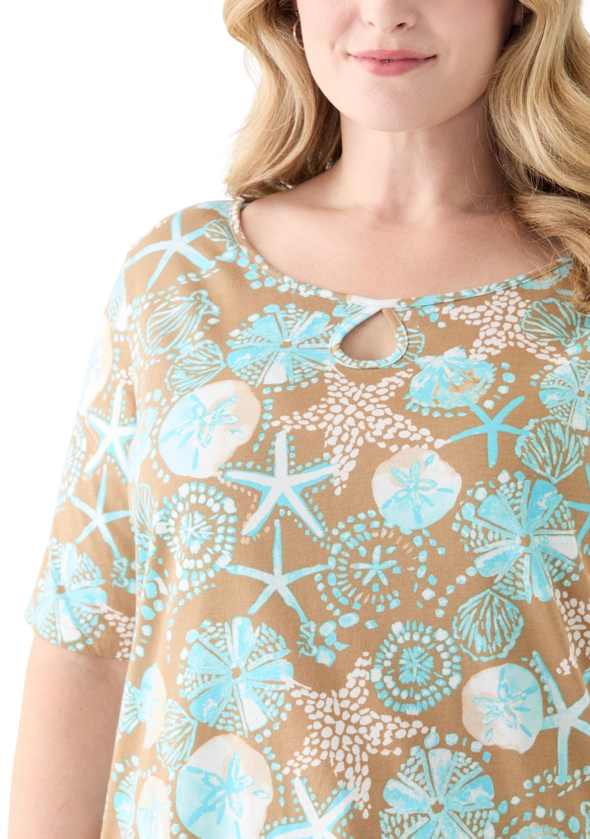 Plus Size Keyhole Border Printed Top
