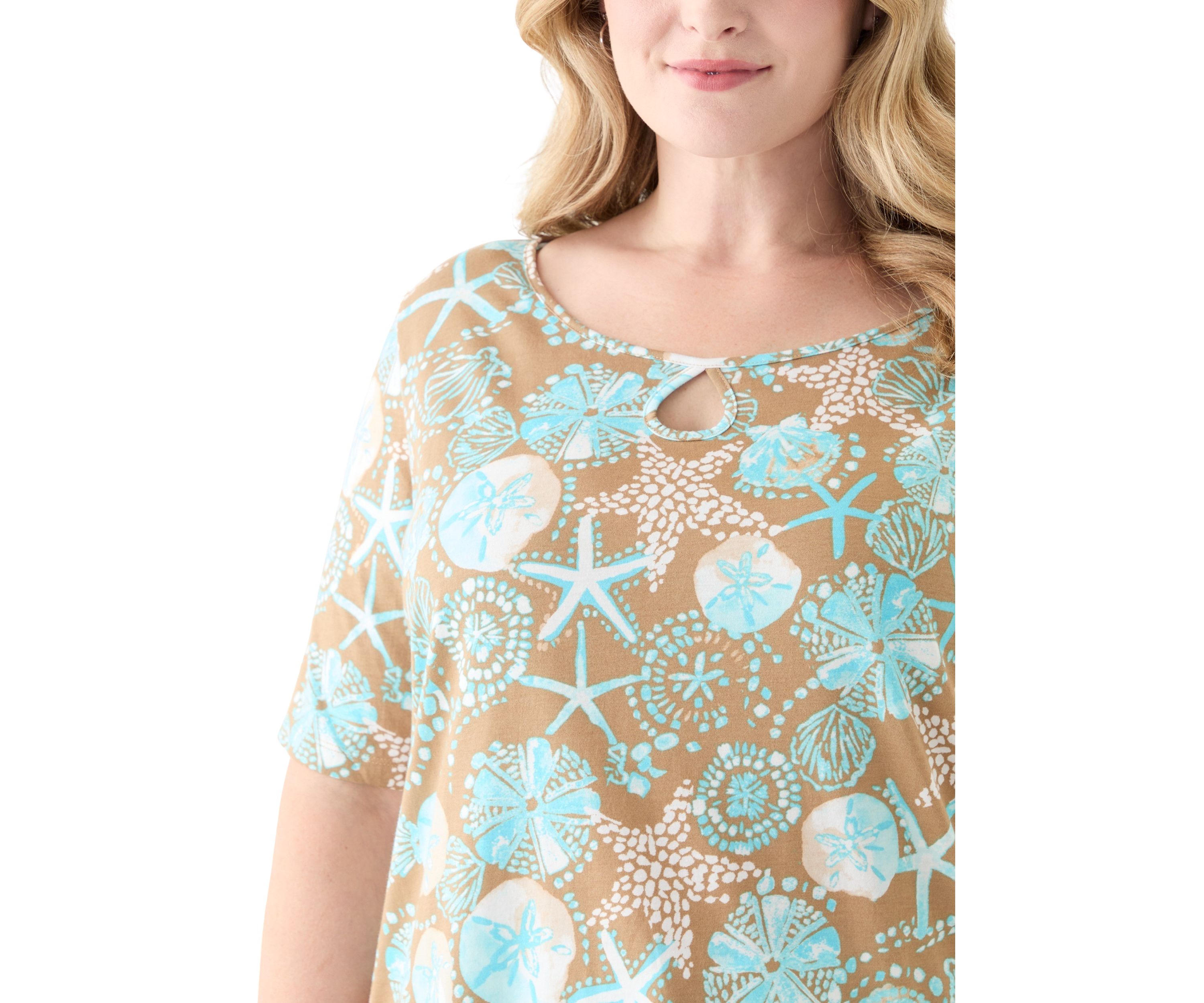 Plus Size Keyhole Border Printed Top