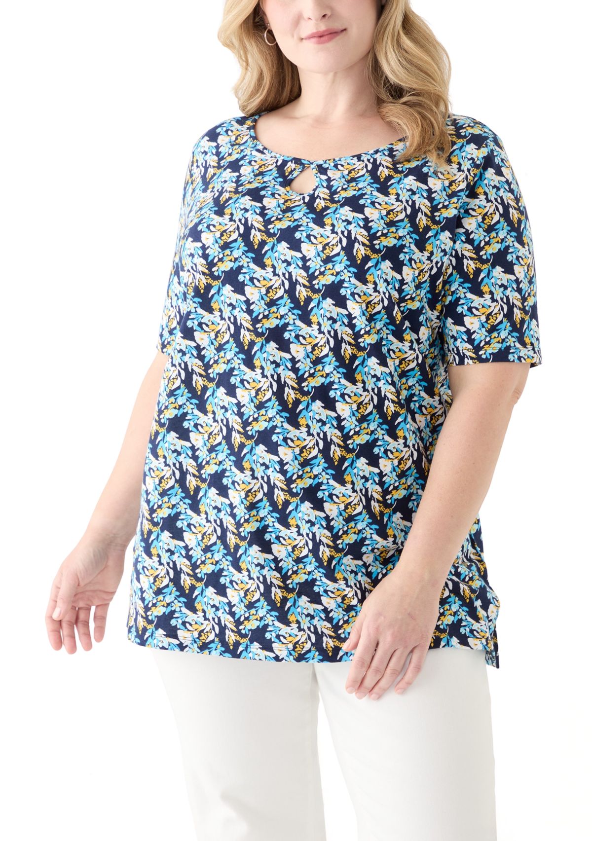 Plus Size Printed Keyhole Top