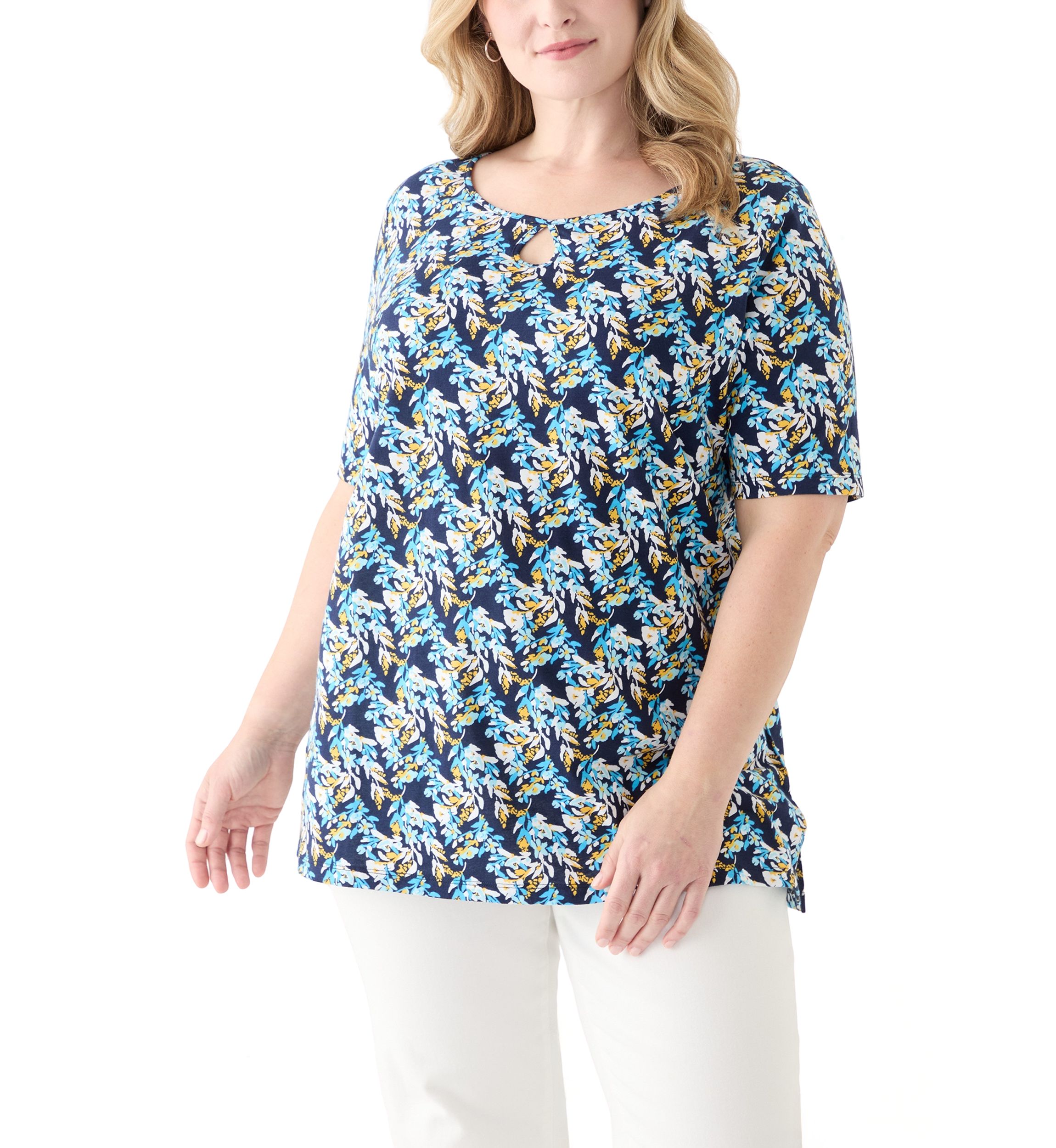 Plus Size Printed Keyhole Top
