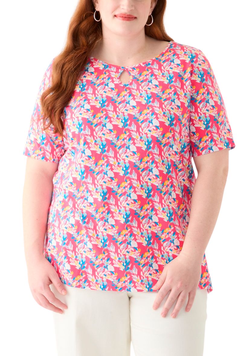 Plus Size Printed Keyhole Top