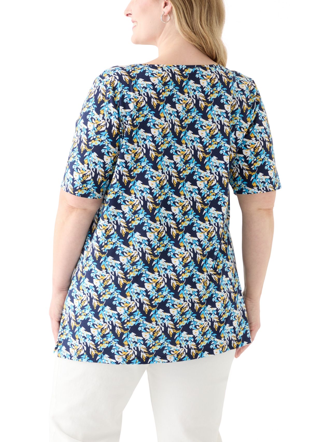 Plus Size Printed Keyhole Top