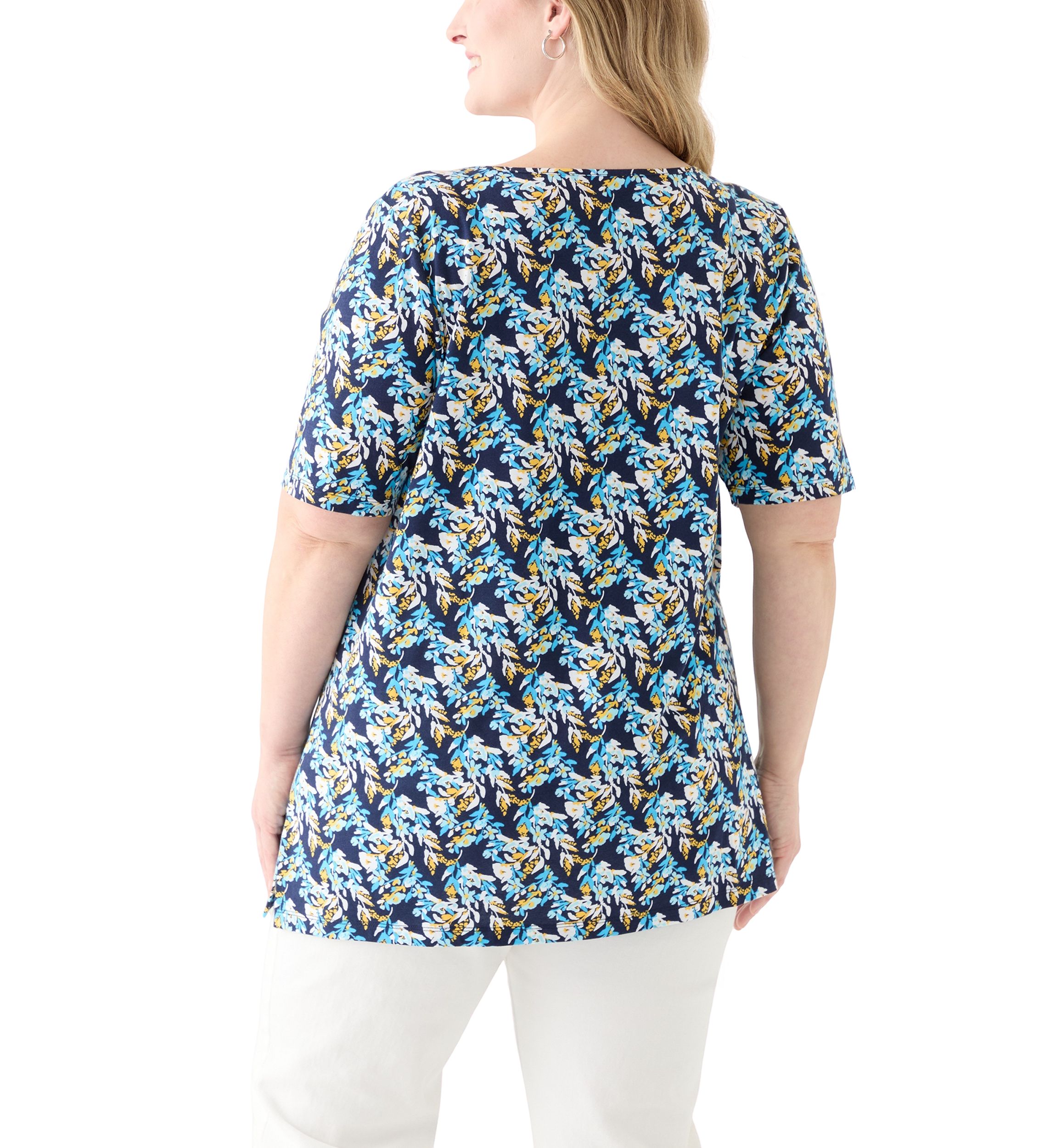 Plus Size Printed Keyhole Top