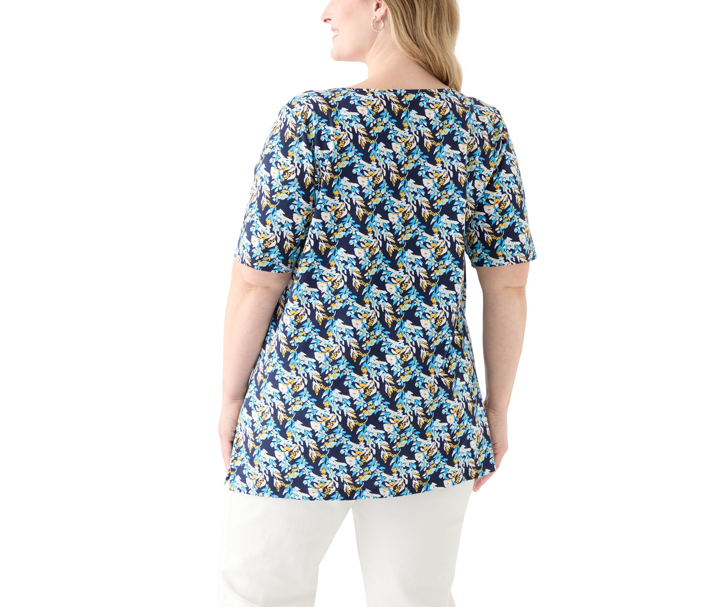 Plus Size Printed Keyhole Top