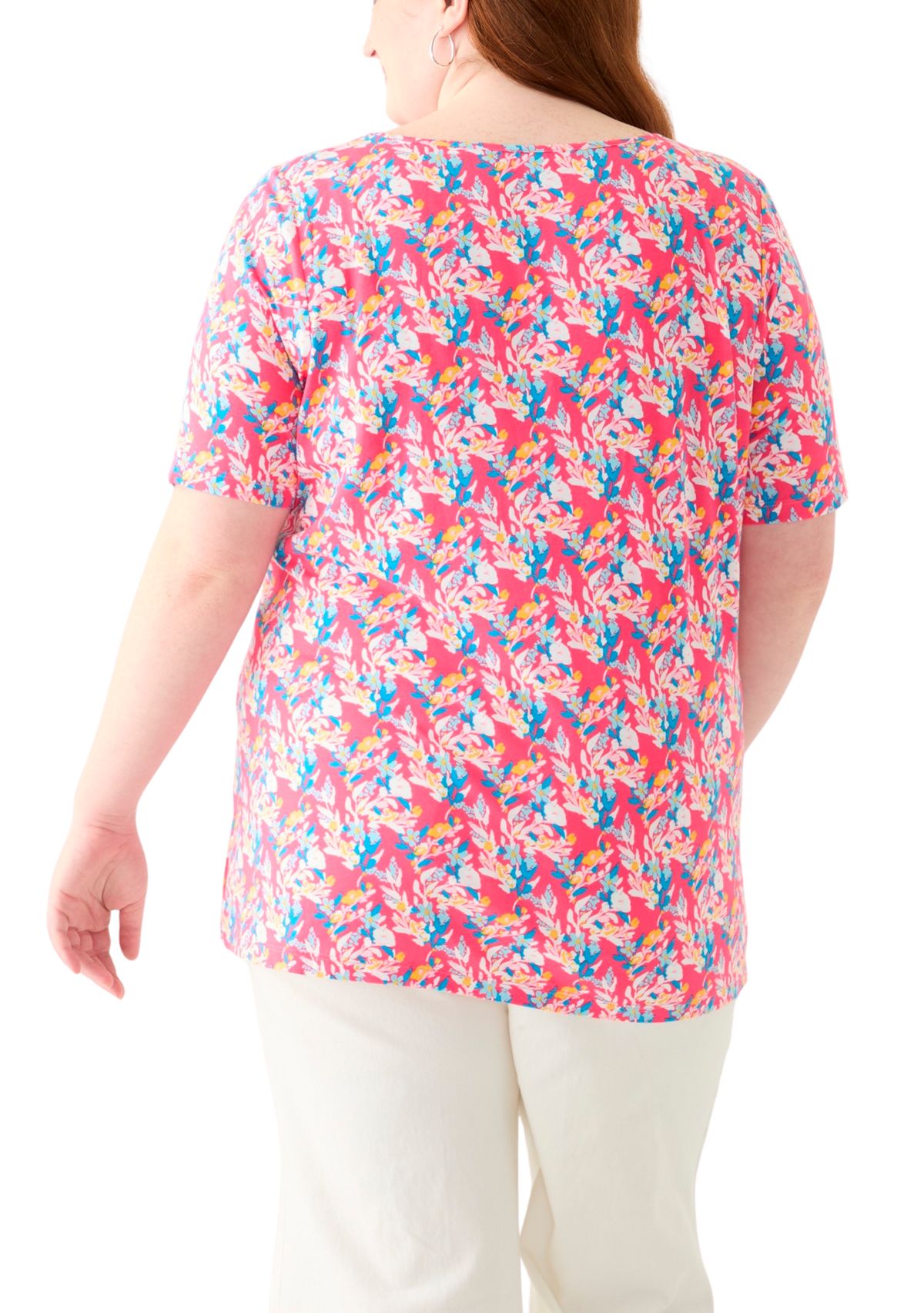 Plus Size Printed Keyhole Top