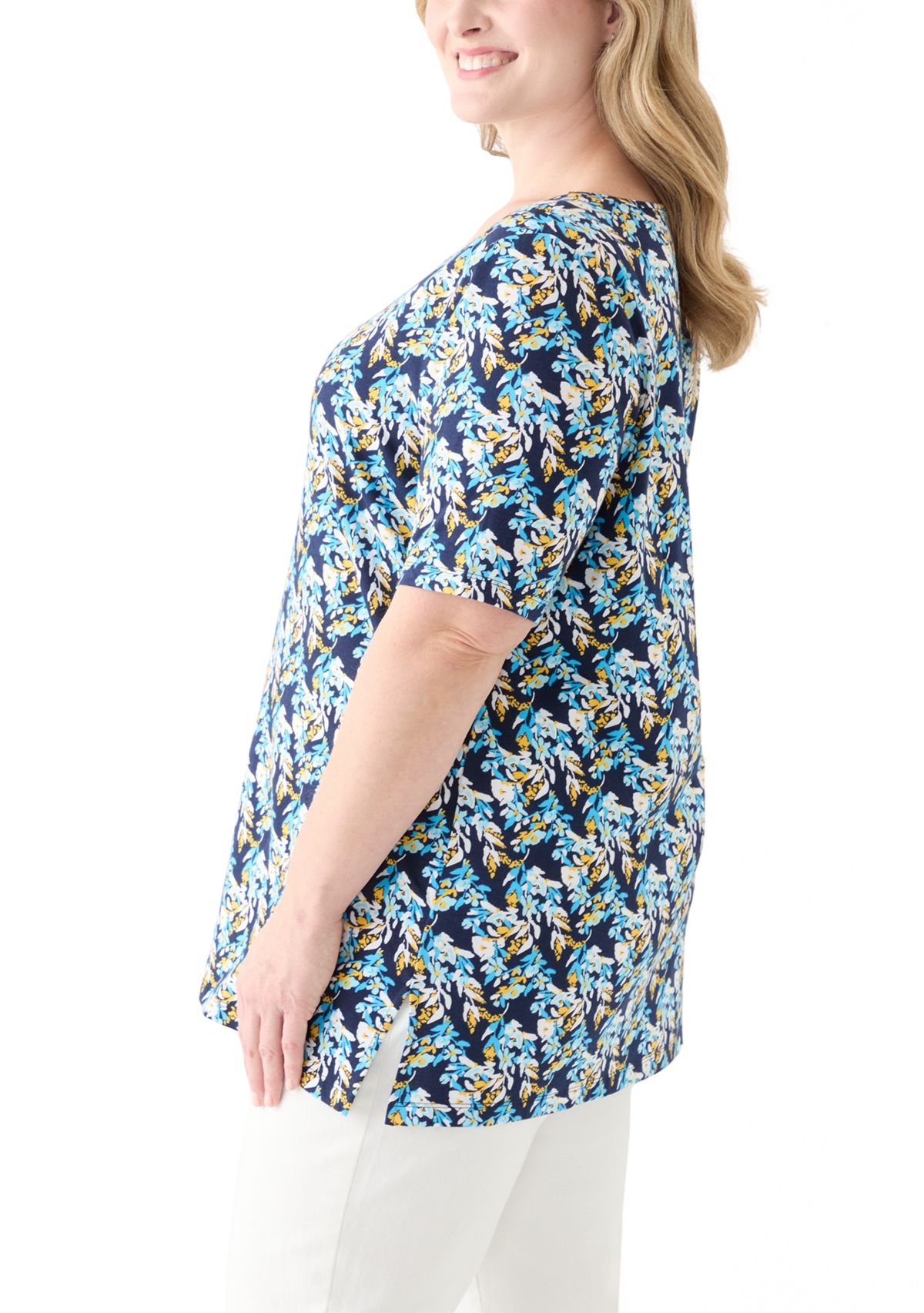Plus Size Printed Keyhole Top