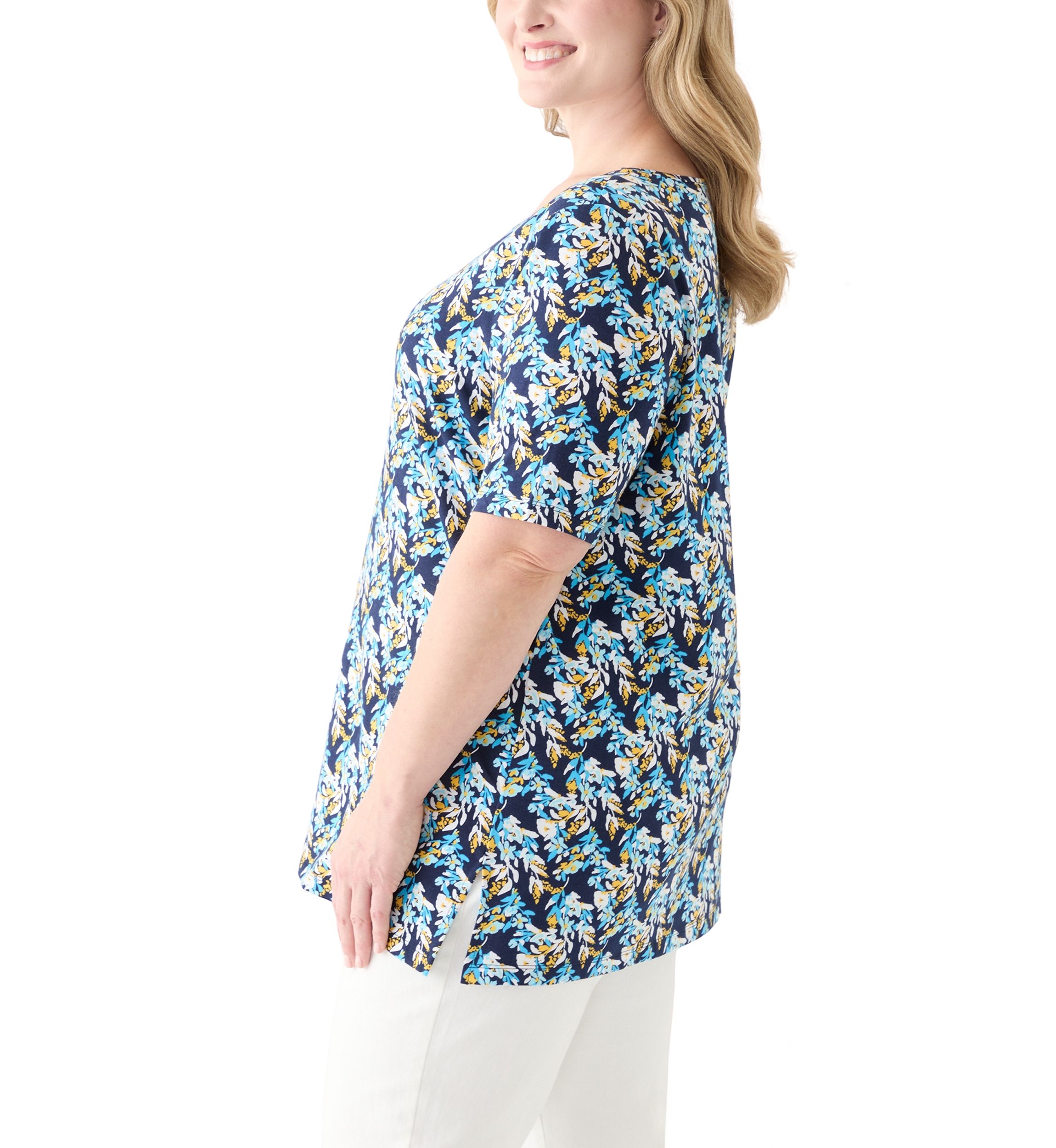Plus Size Printed Keyhole Top