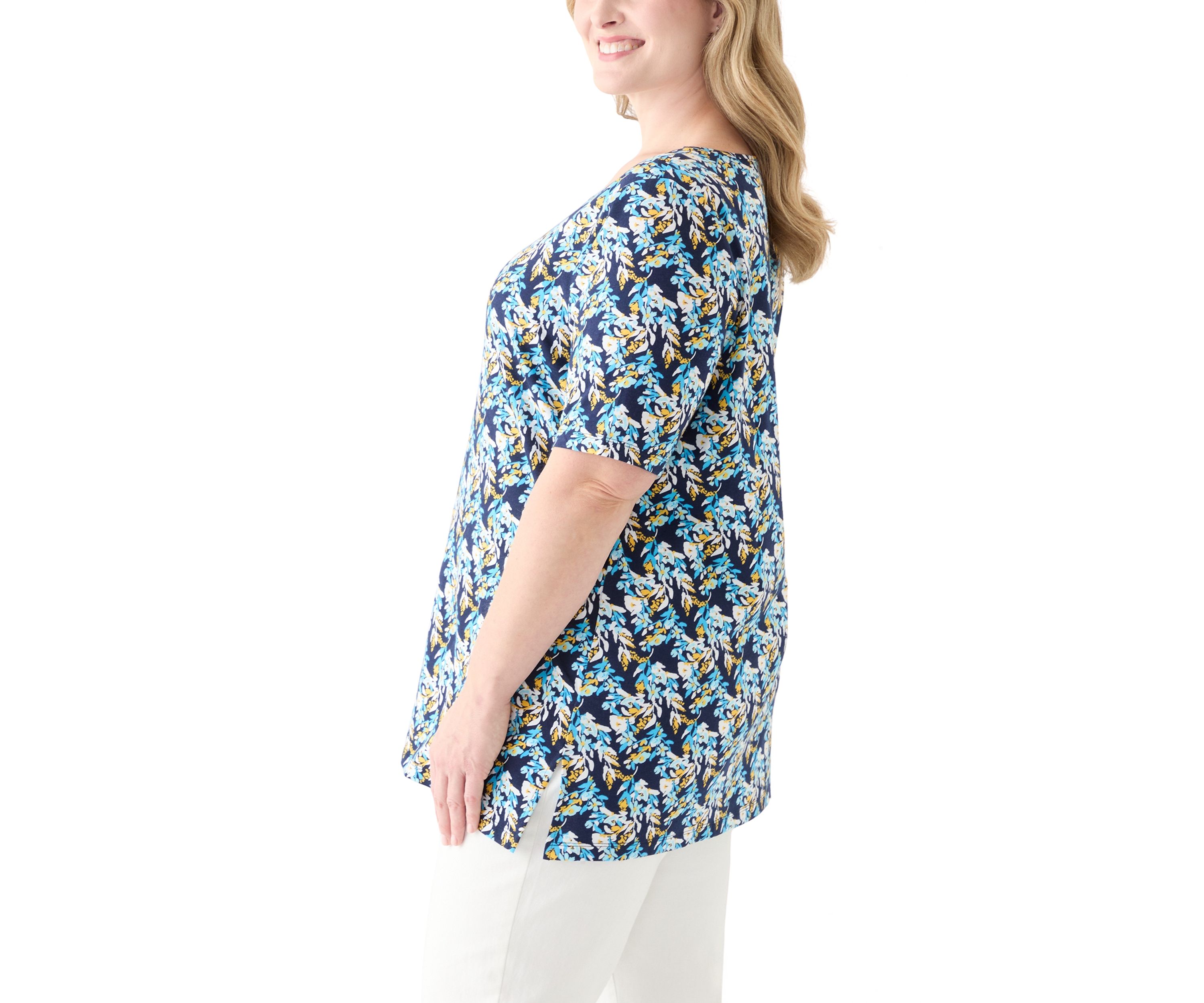 Plus Size Printed Keyhole Top