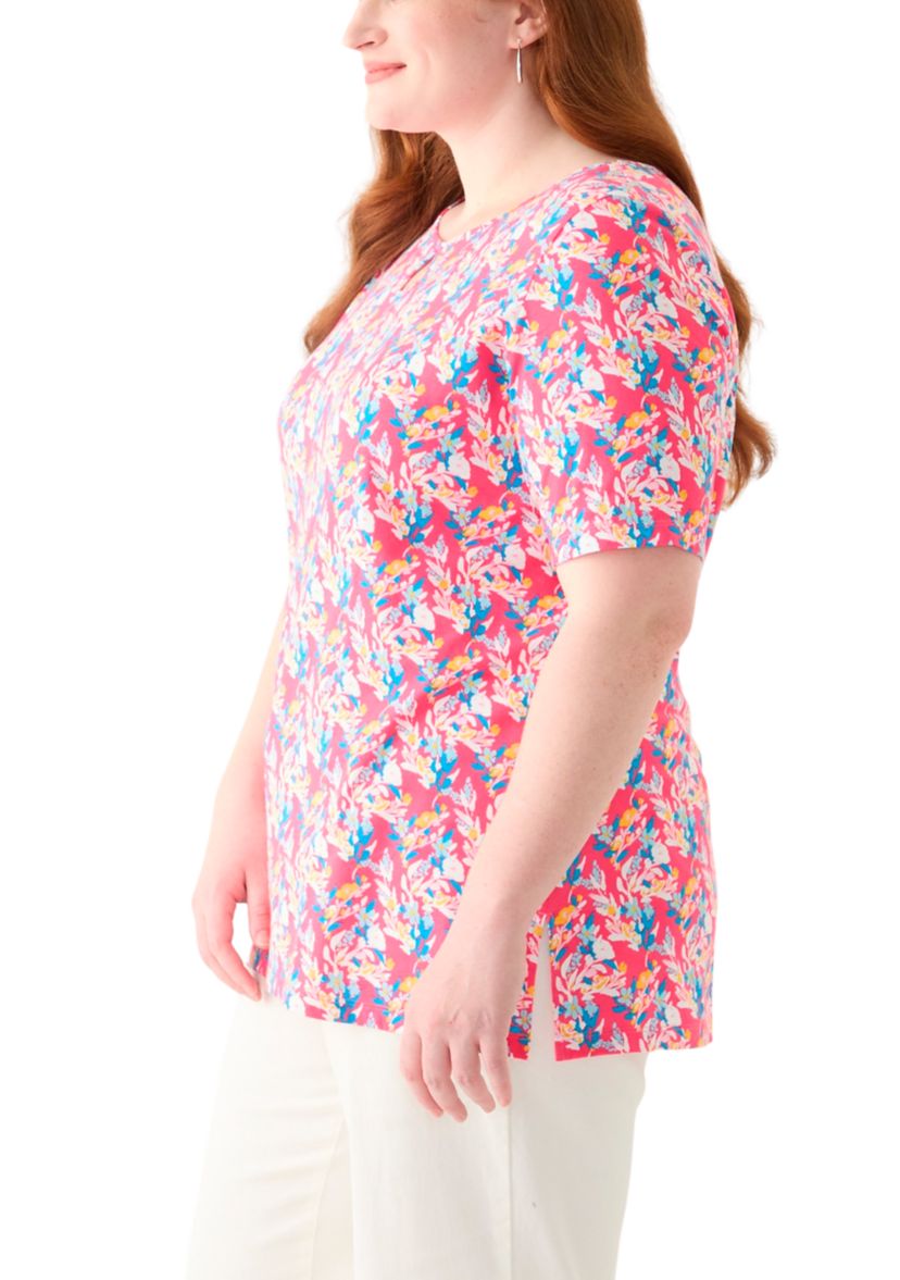 Plus Size Printed Keyhole Top
