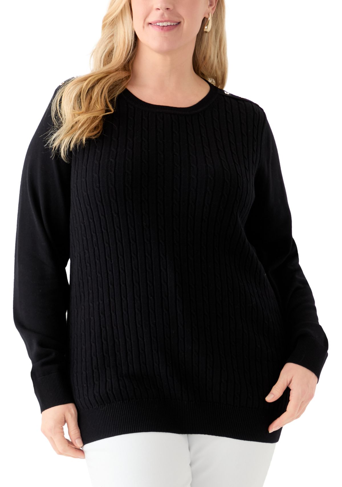 Plus Size Cable Knit Crew Neck Sweater