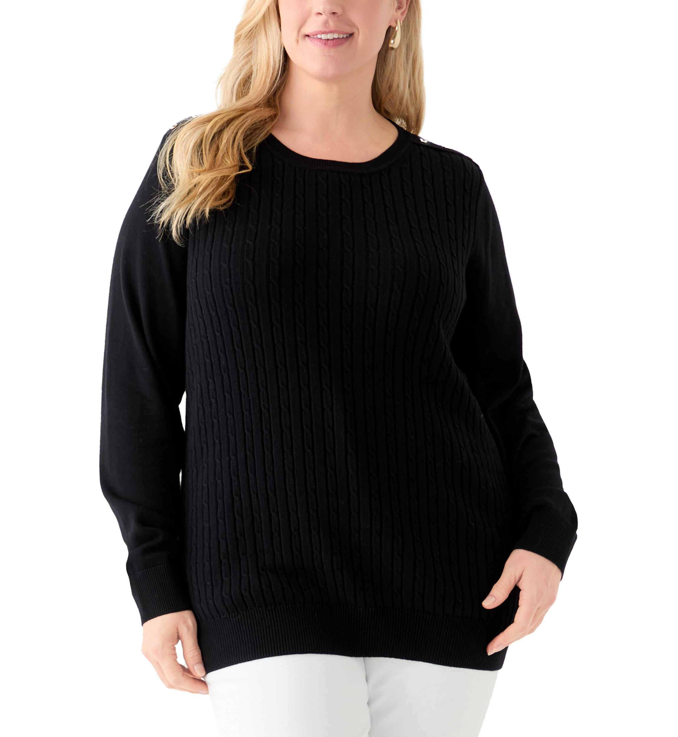 Plus Size Cable Knit Crew Neck Sweater