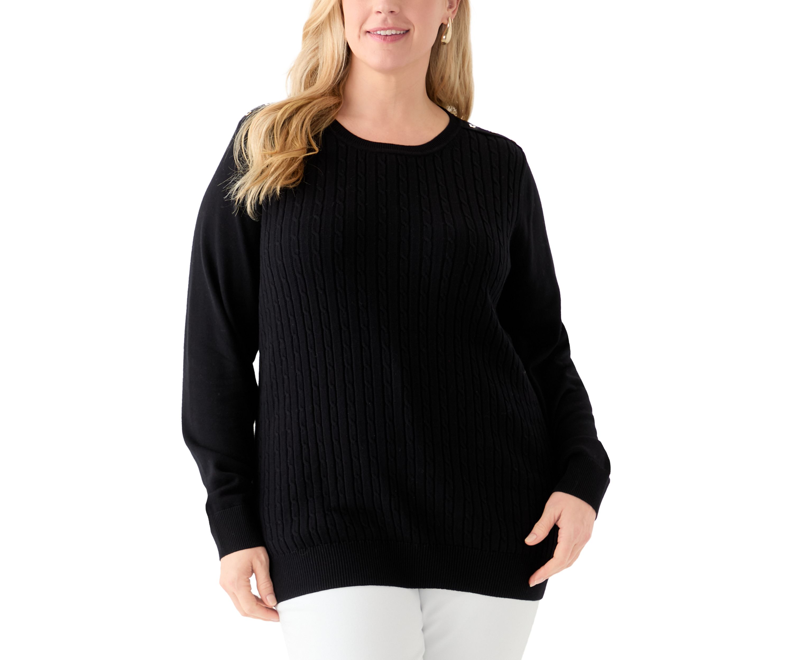 Plus Size Cable Knit Crew Neck Sweater
