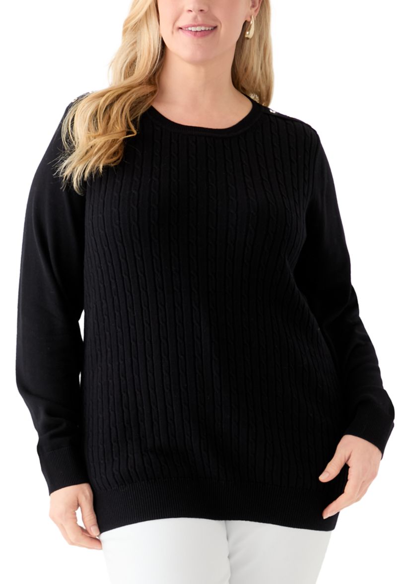 Plus Size Cable Knit Crew Neck Sweater