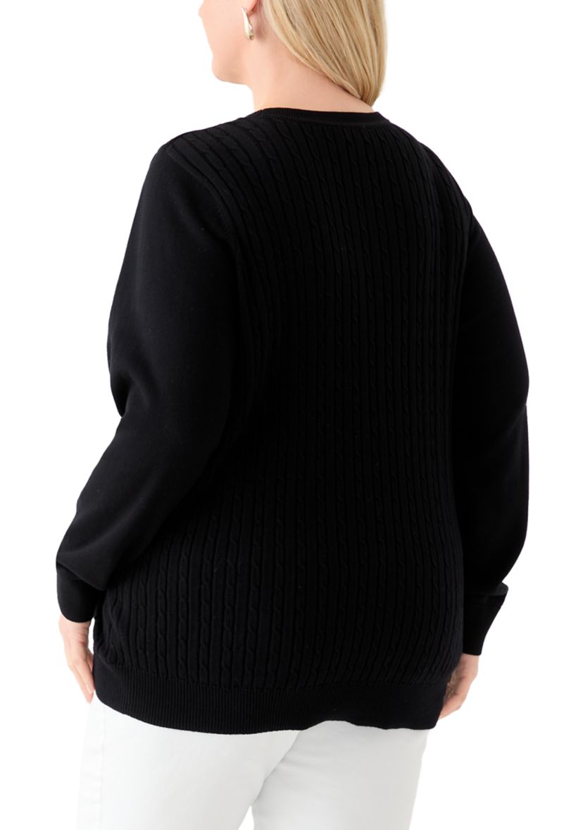 Plus Size Cable Knit Crew Neck Sweater