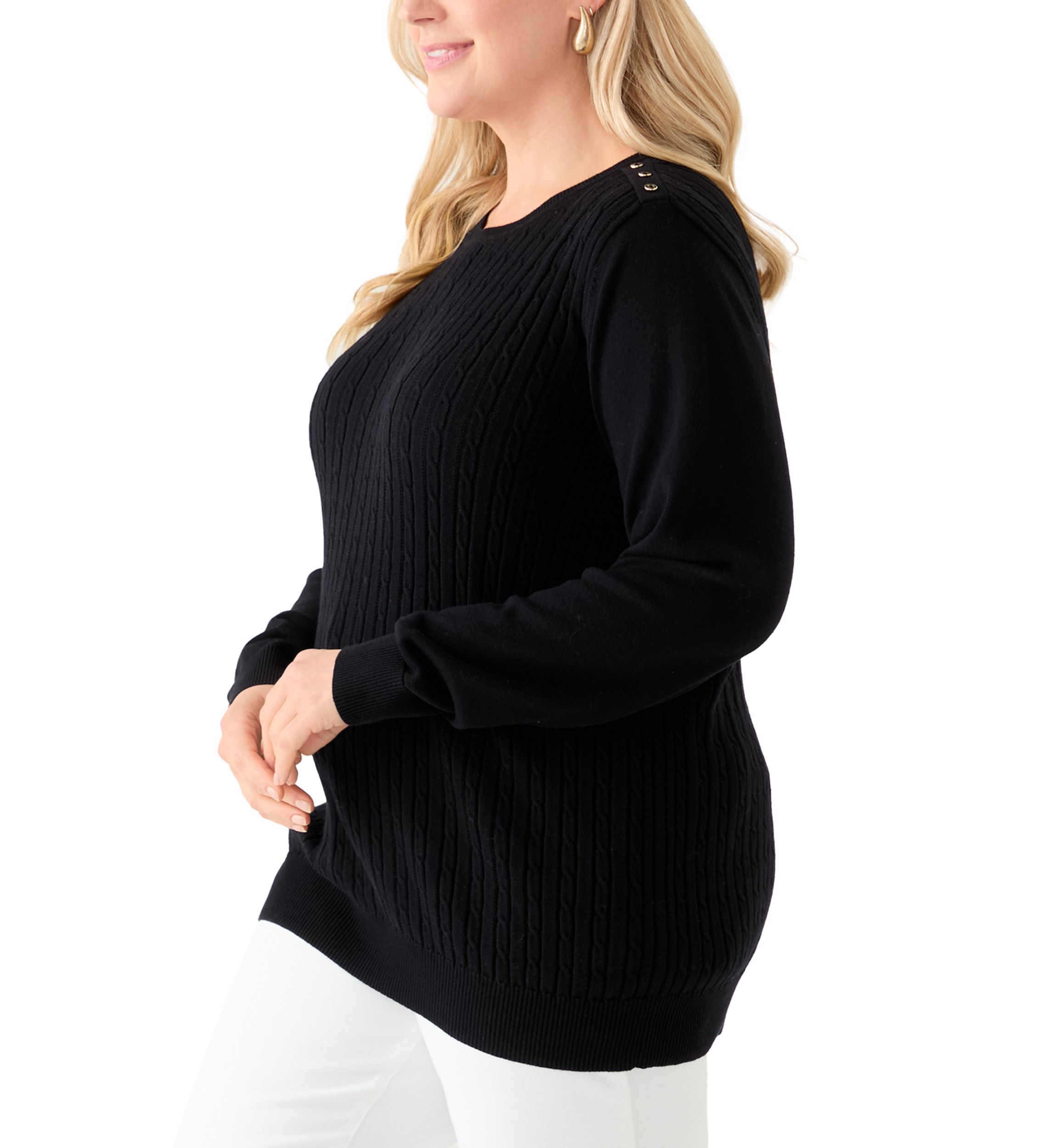 Plus Size Cable Knit Crew Neck Sweater