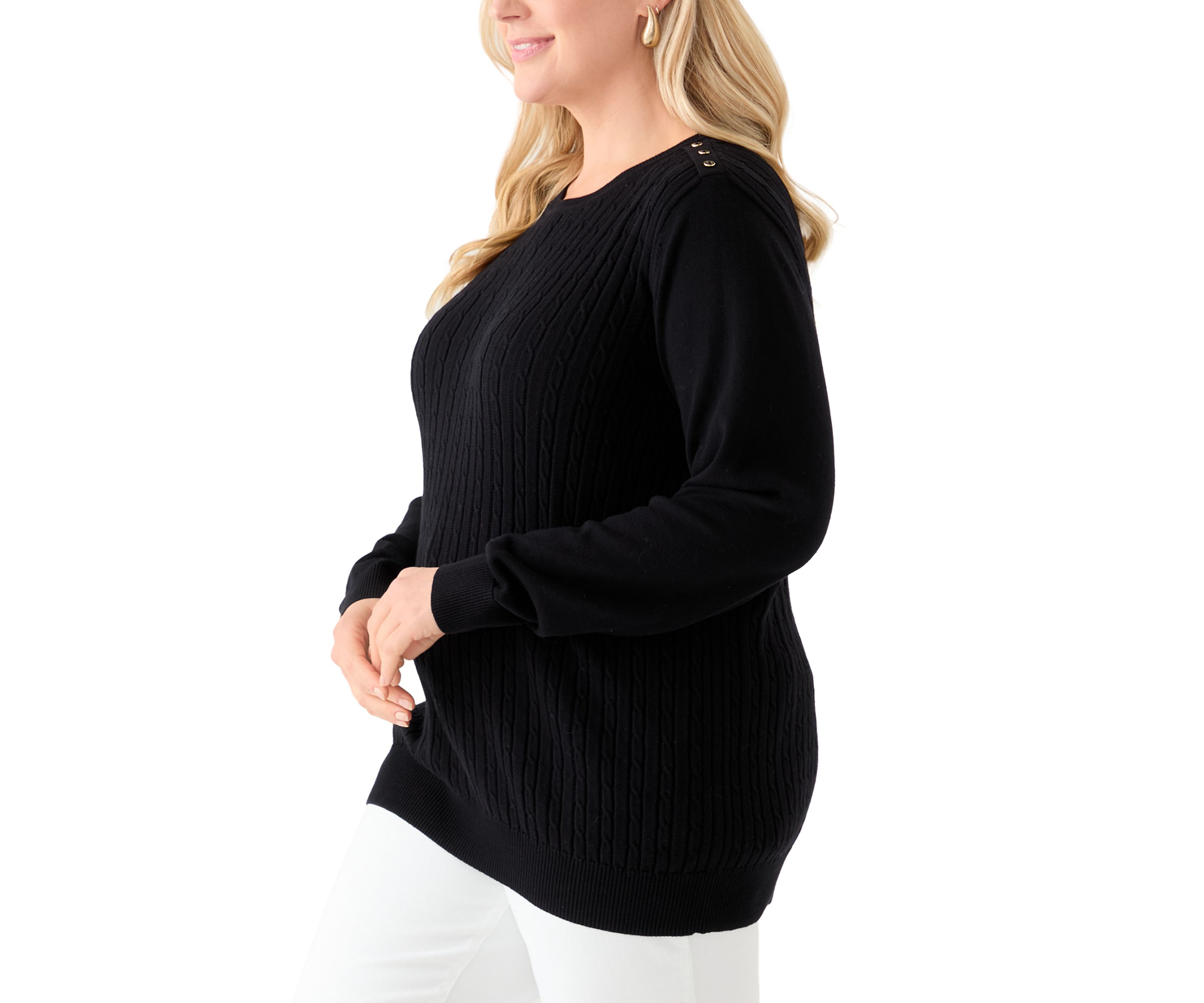 Plus Size Cable Knit Crew Neck Sweater