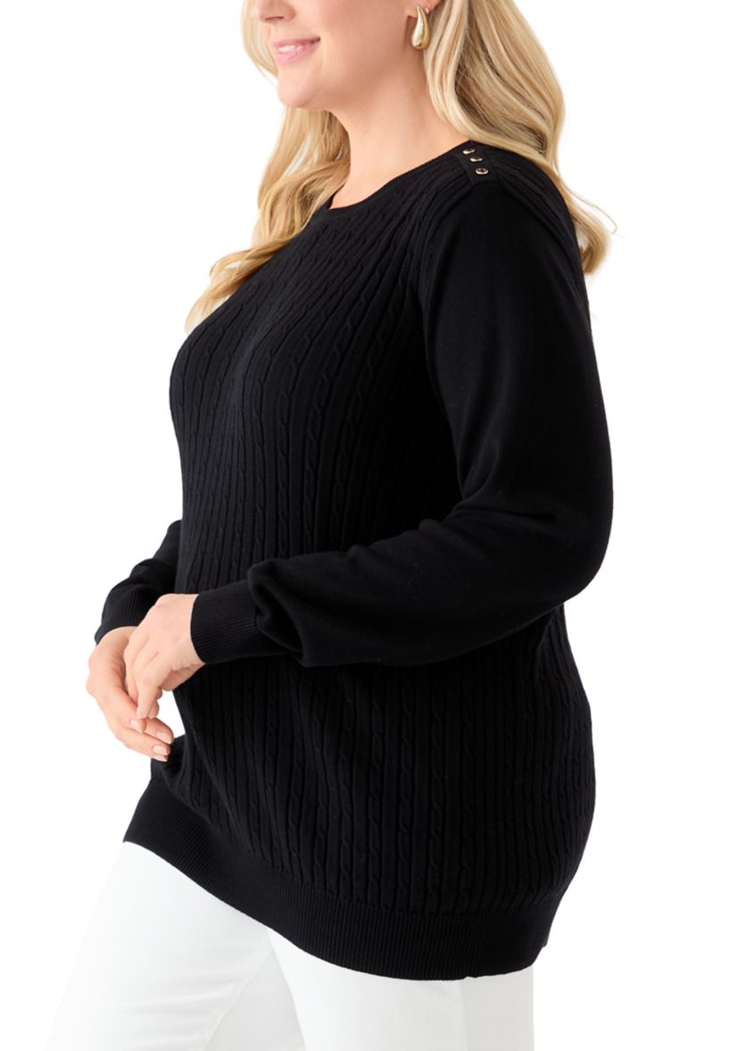 Plus Size Cable Knit Crew Neck Sweater