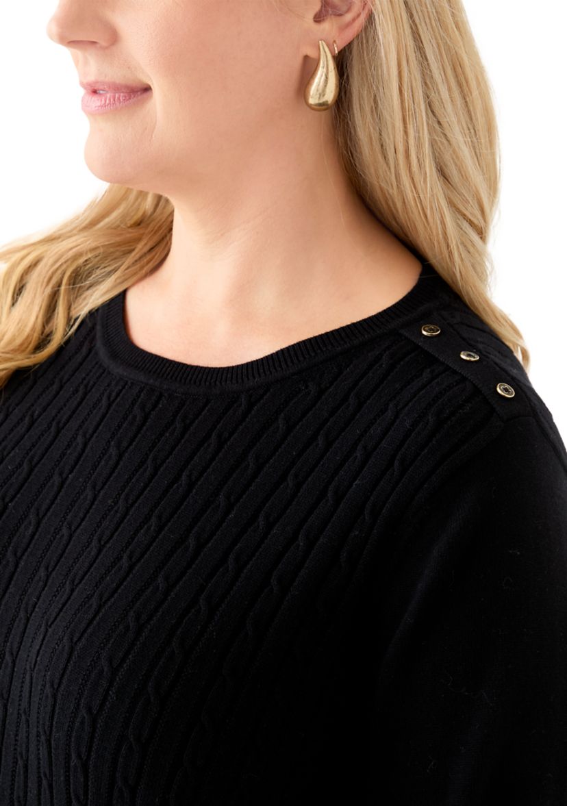 Plus Size Cable Knit Crew Neck Sweater