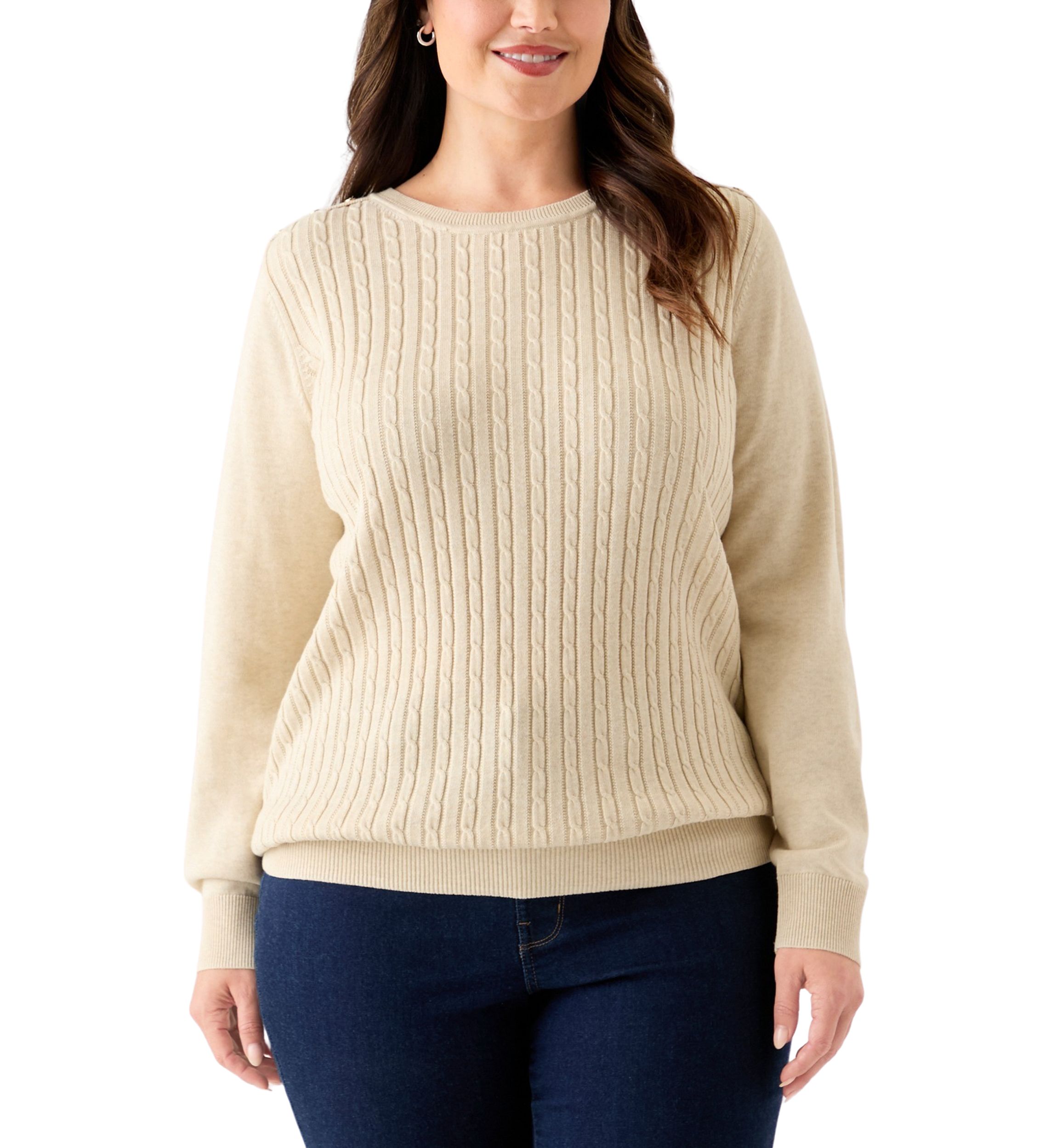 Plus Size Long Sleeve Cable Crew Sweater