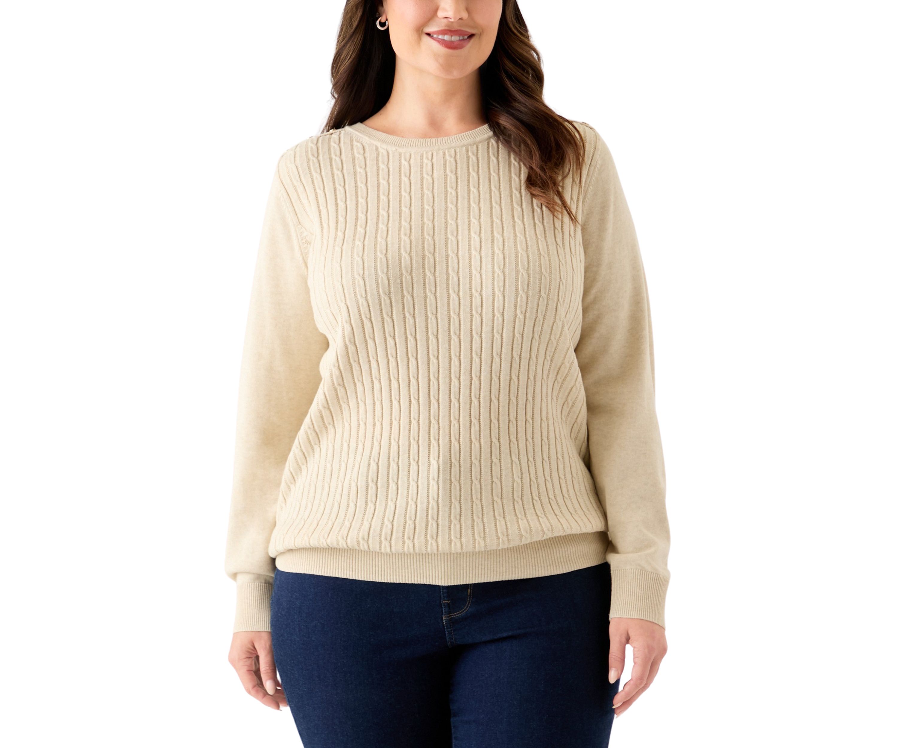 Plus Size Long Sleeve Cable Crew Sweater