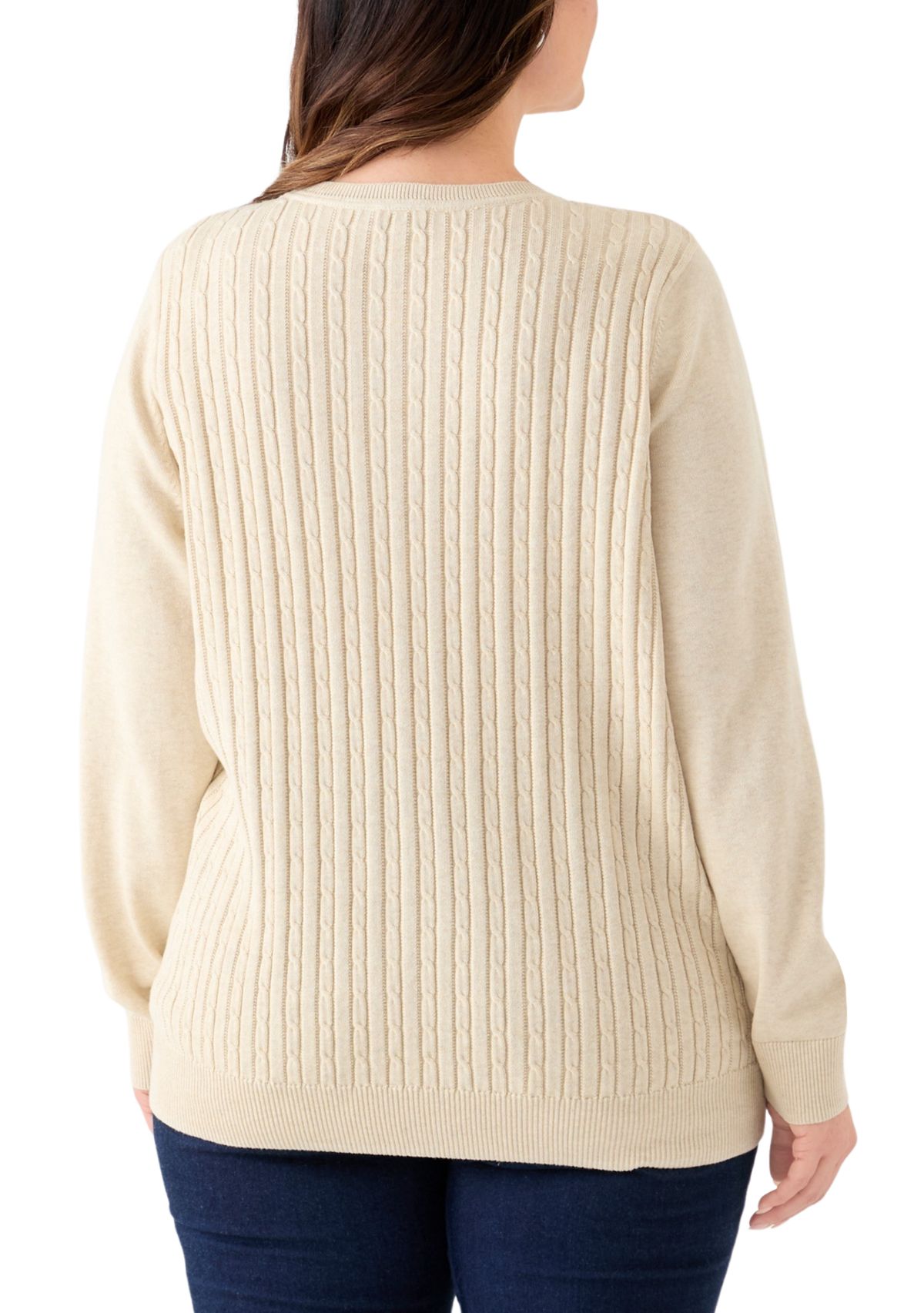Plus Size Long Sleeve Cable Crew Sweater