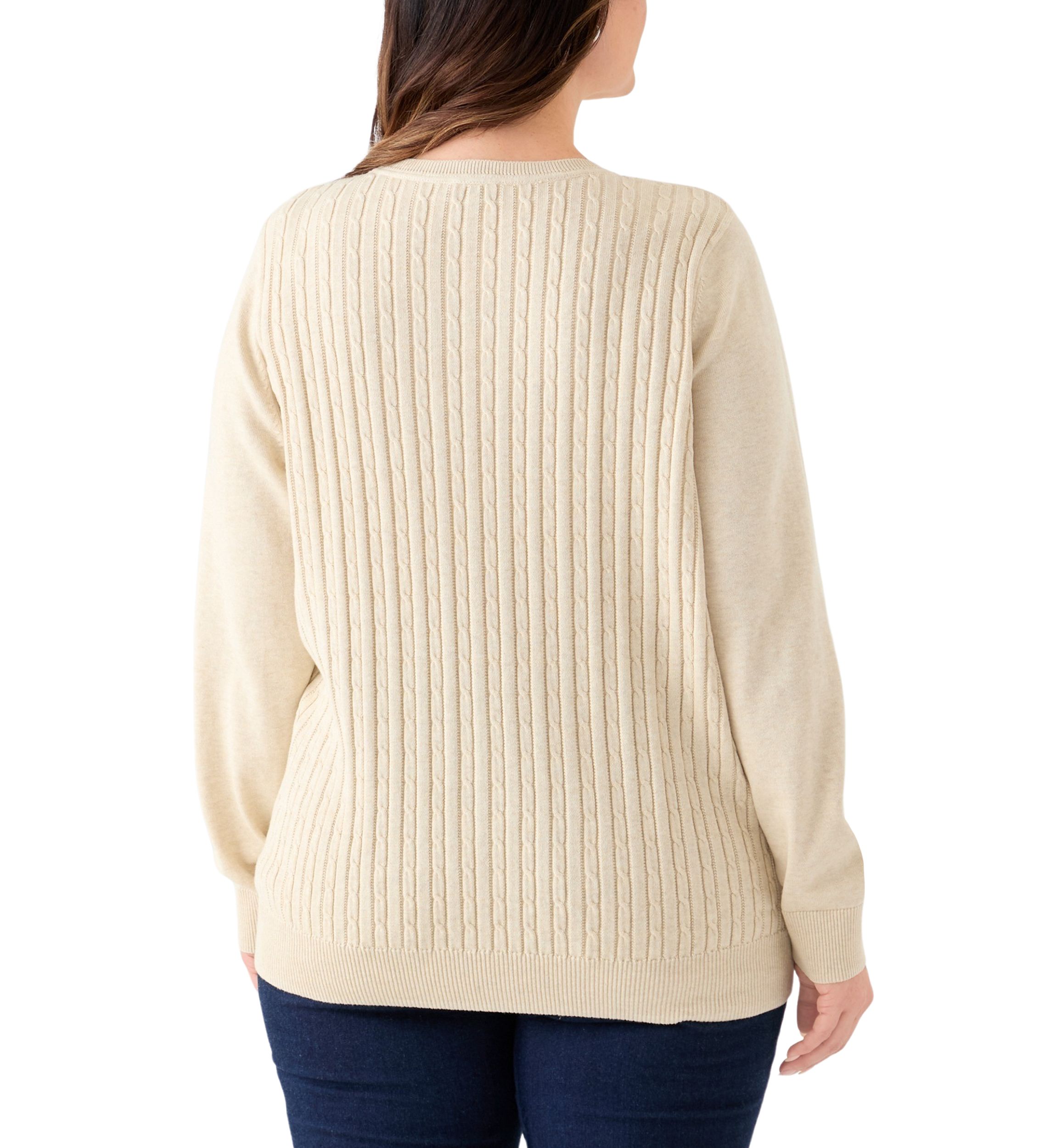 Plus Size Long Sleeve Cable Crew Sweater