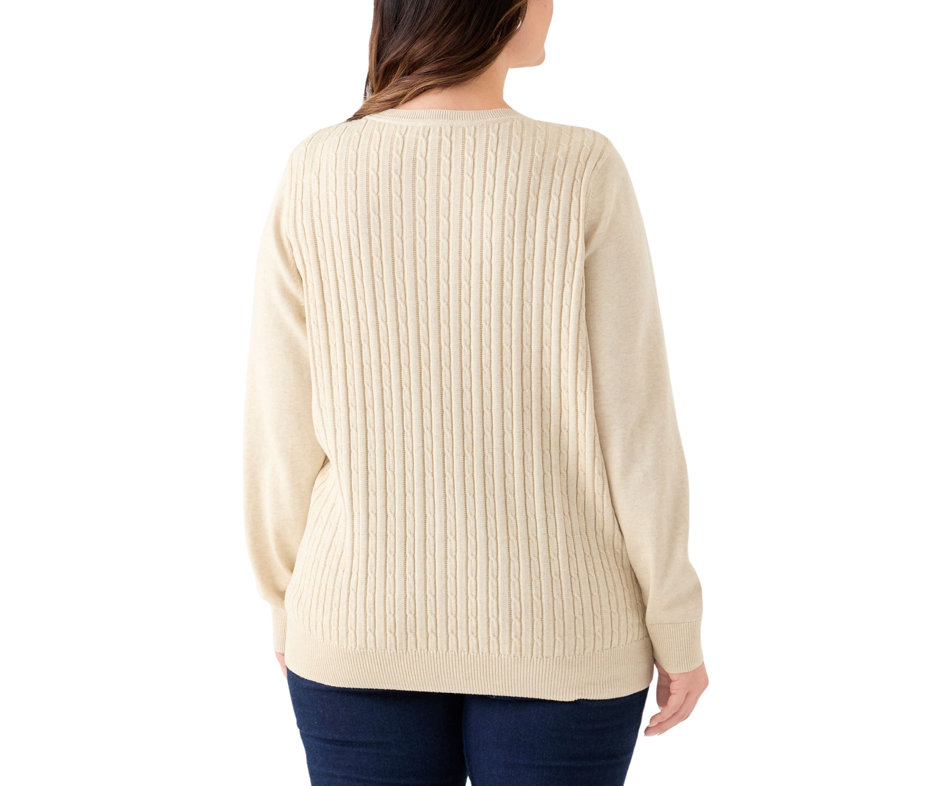 Plus Size Long Sleeve Cable Crew Sweater
