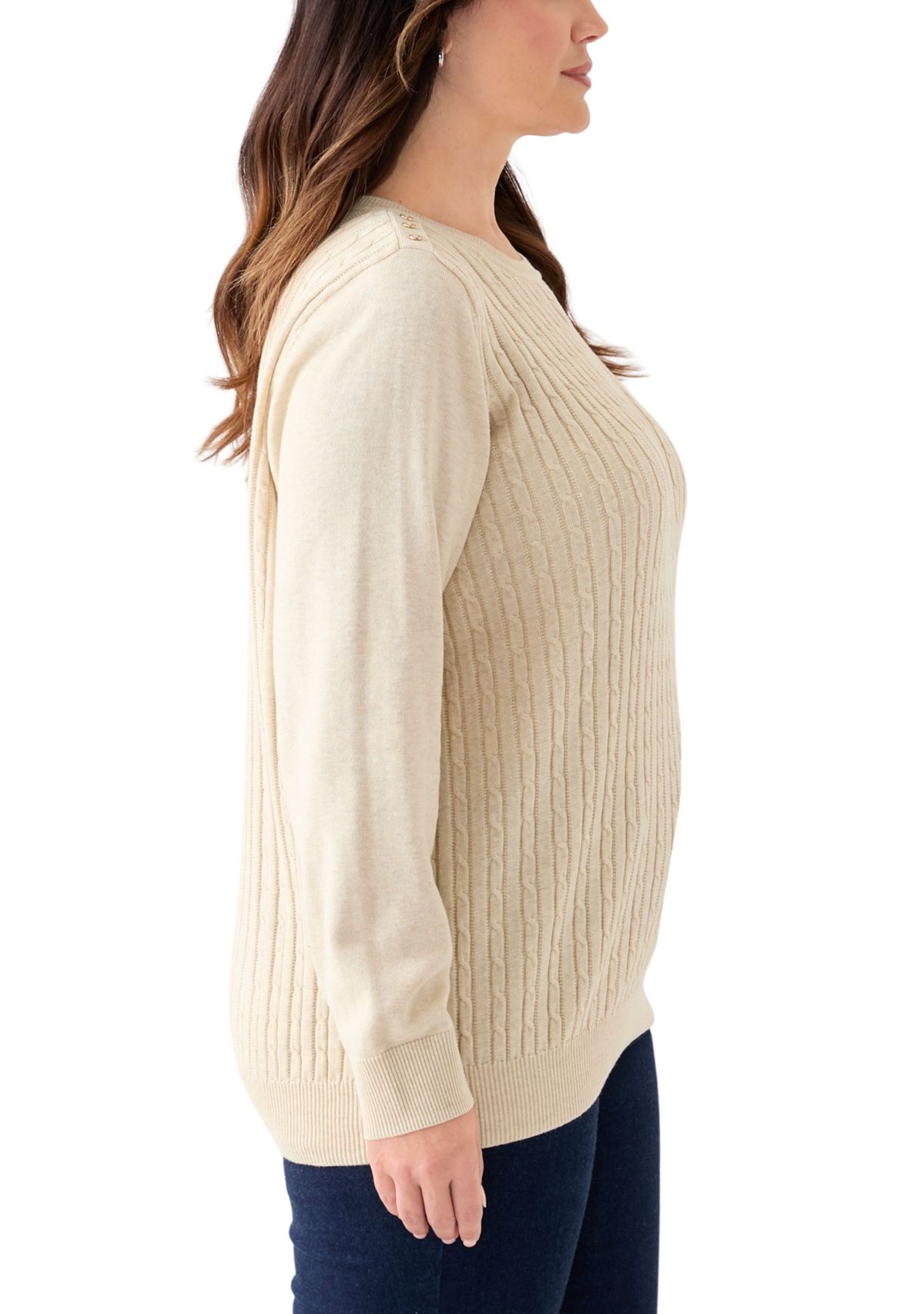 Plus Size Long Sleeve Cable Crew Sweater