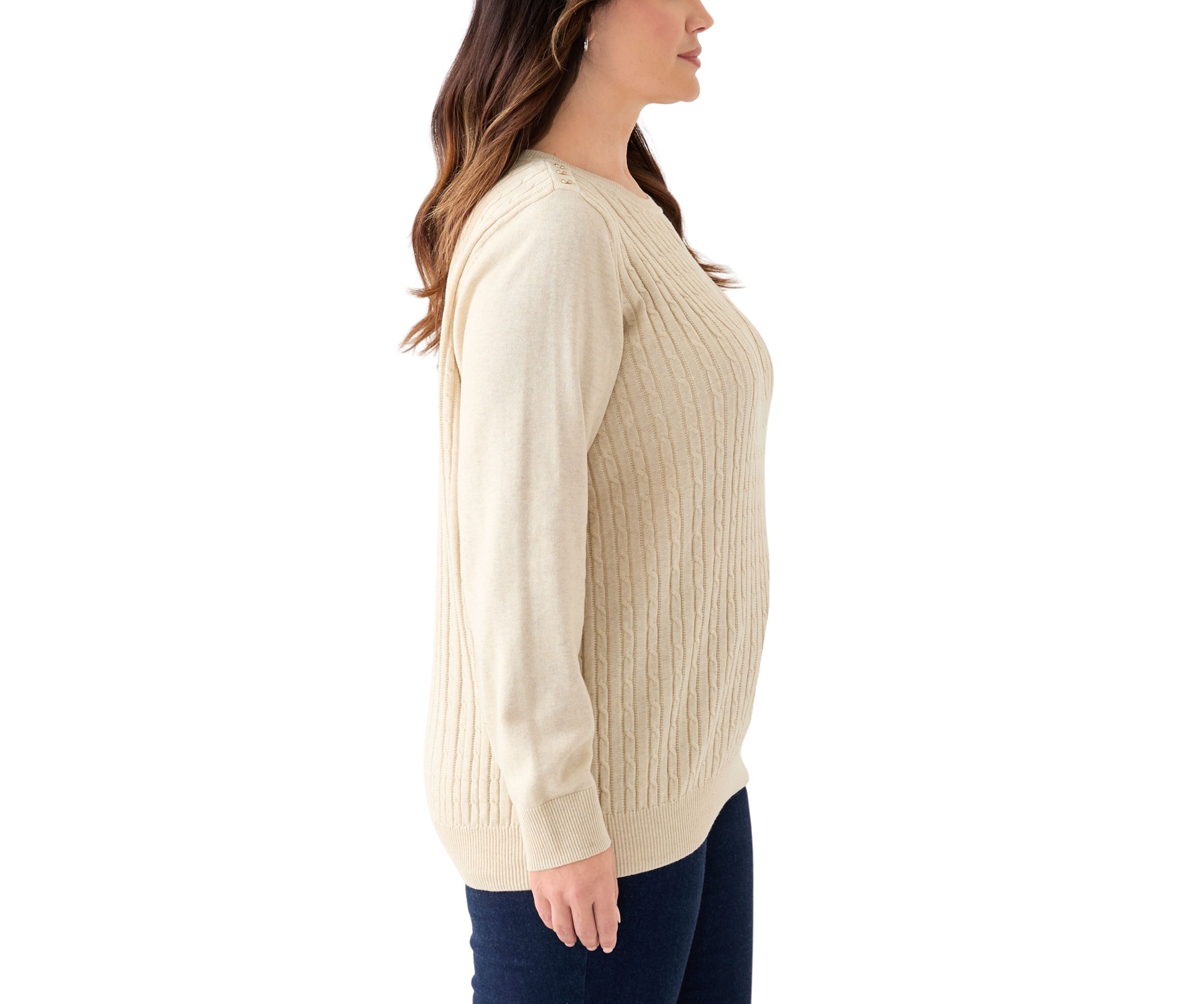 Plus Size Long Sleeve Cable Crew Sweater